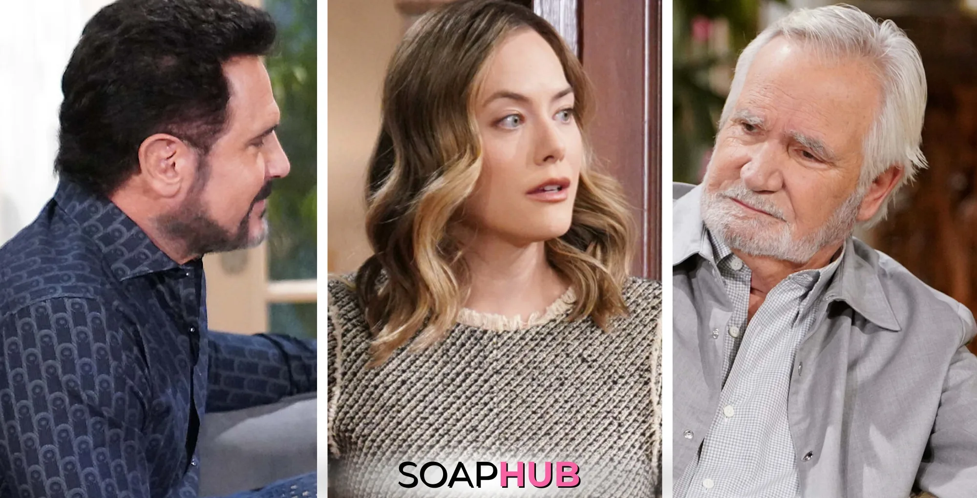 Bold and the Beautiful Must Watch Moments Weekly Update March 10-14 Bill, Hope, and Eric with the Soap Hub logo.