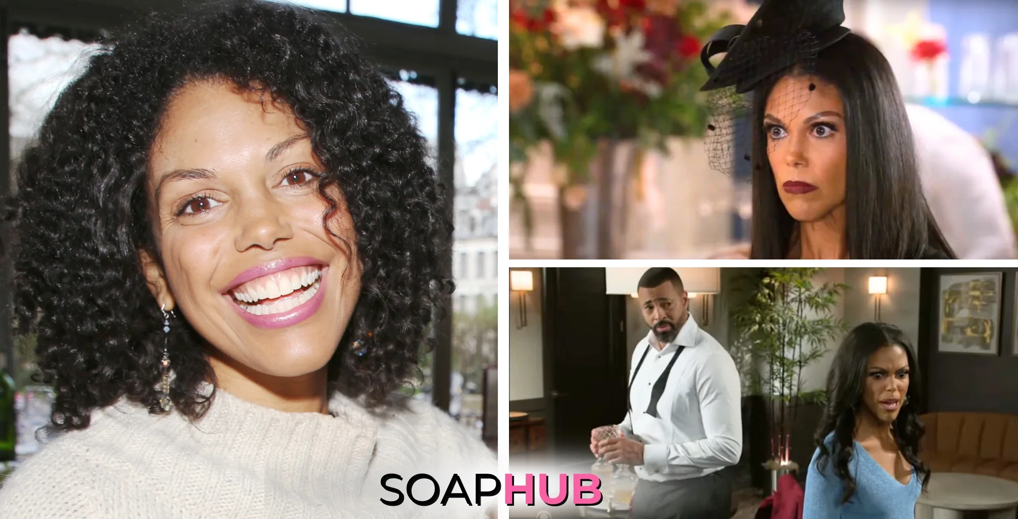 Beyond the Gates' Karla Mosley and Timon Kyle Durrett with the Soap Hub logo across the bottom.