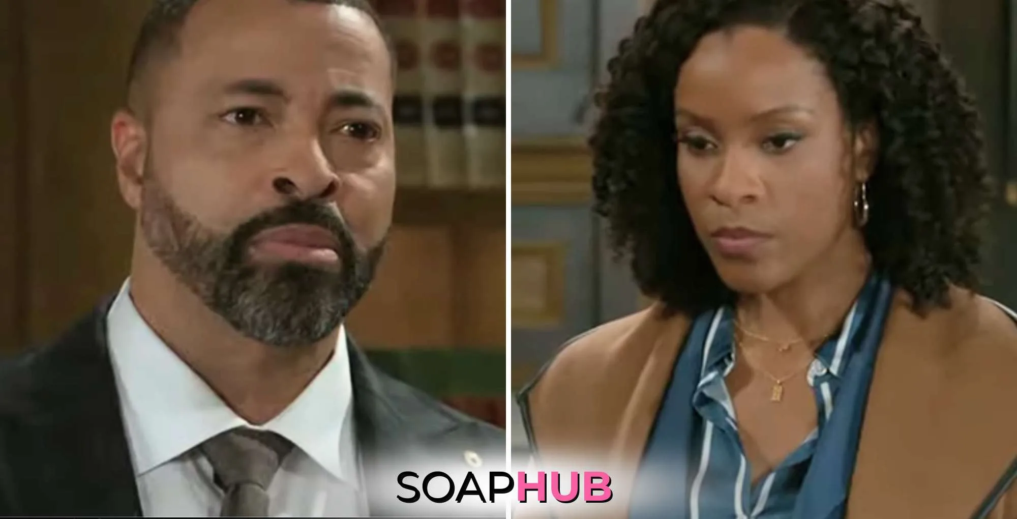 Beyond The Gates Recap March 25 Bill and Naomi with the Soap Hub logo.