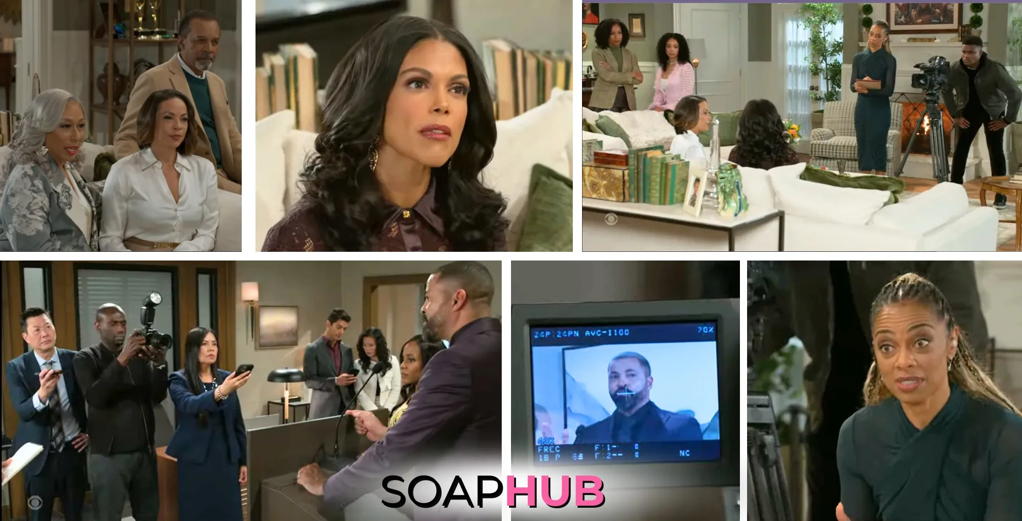 Collage of the Tueday, March 11 episode of Beyond the Gates, with the Soap Hub logo