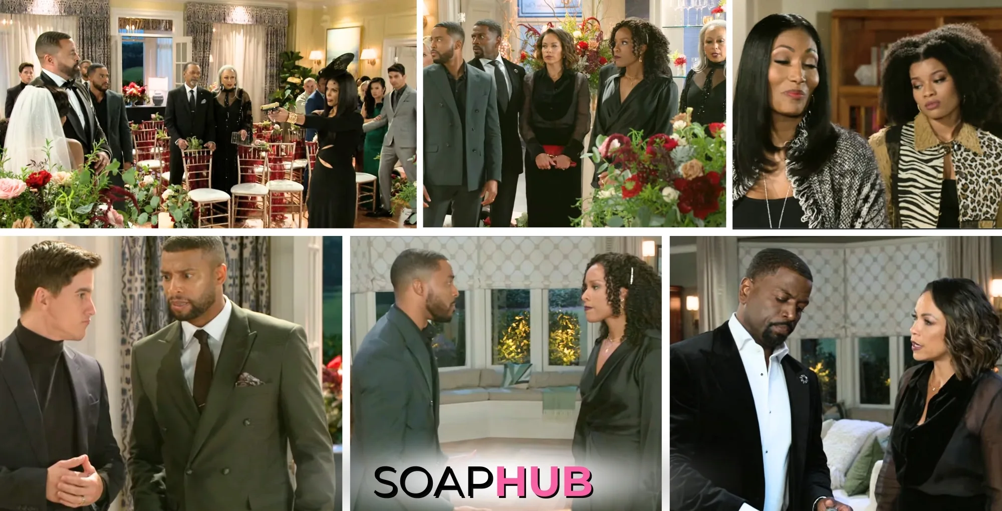 Collage for the Monday, March 3 episode of Beyond the Gates, with the soap hub logo
