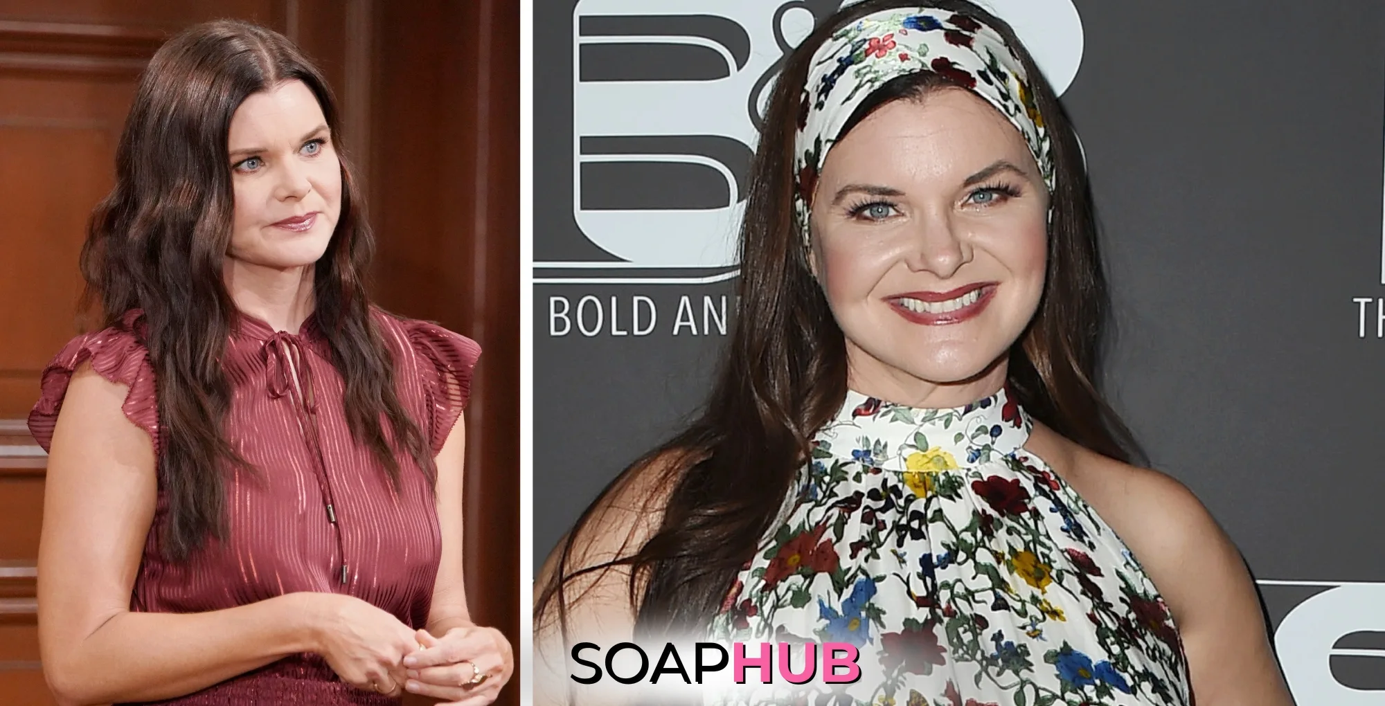 The Bold and the Beautiful's Heather Tom with the Soap Hub logo across the bottom.
