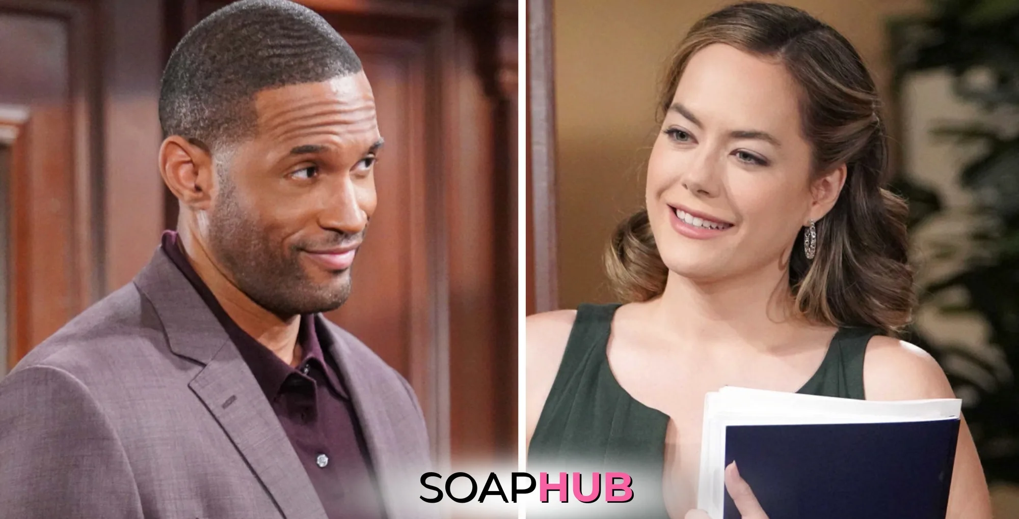 Bold and the Beautiful Carter and Hope with the Soap Hub logo.