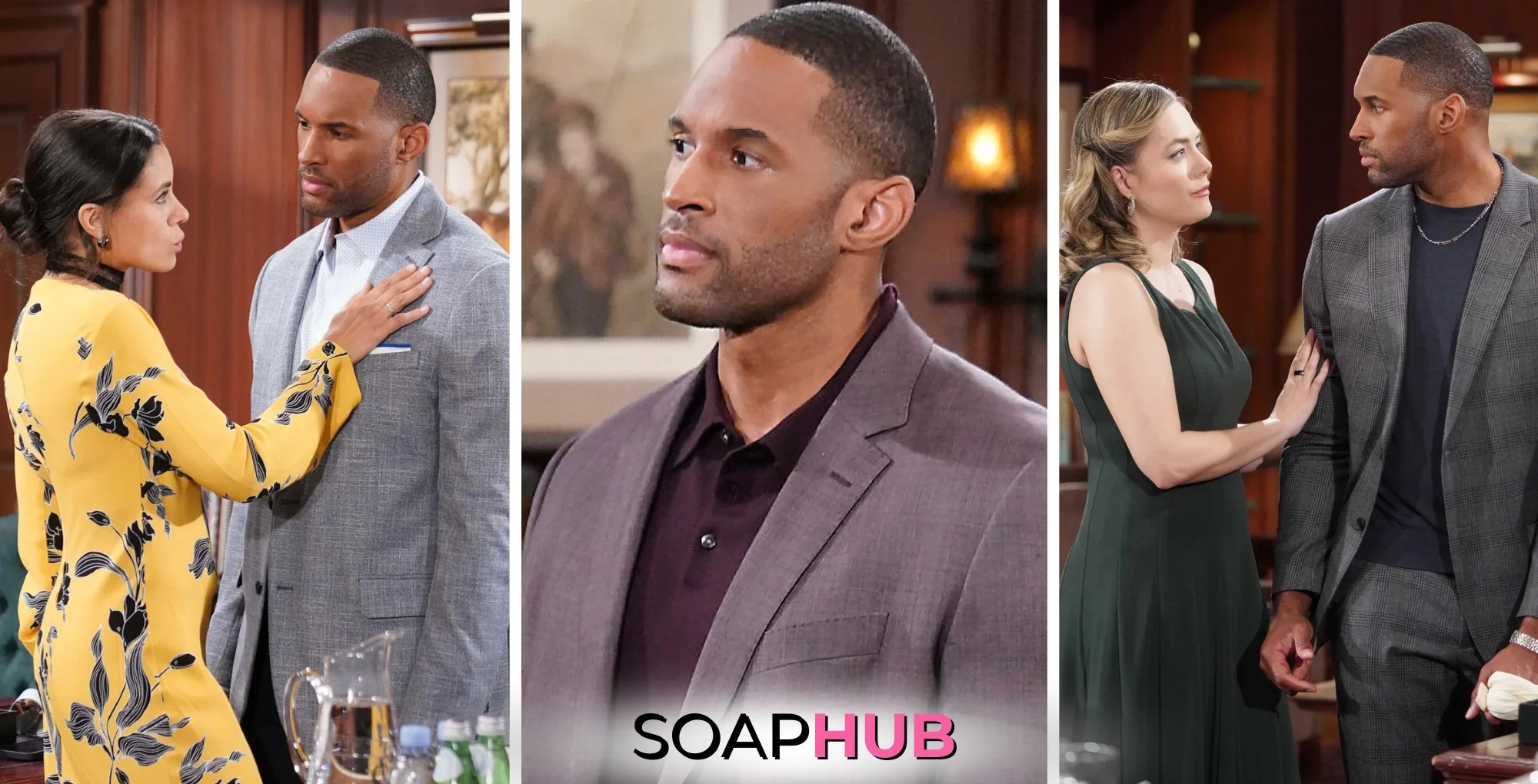 Bold and the Beautiful Daphne, Carter, and Hope with the Soap Hub logo.