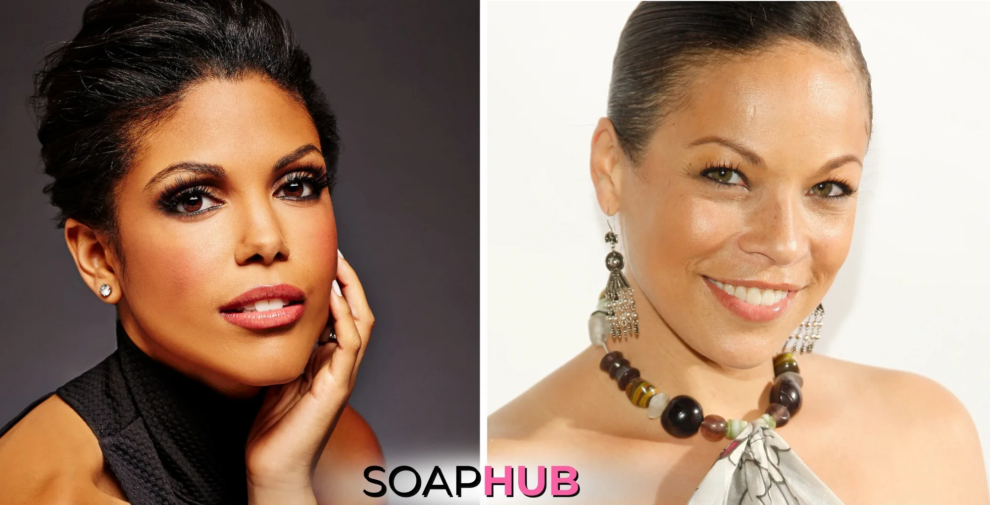 CBS Beyond the Gates Karla Mosley and Daphnee Duplaix with the Soap Hub logo.