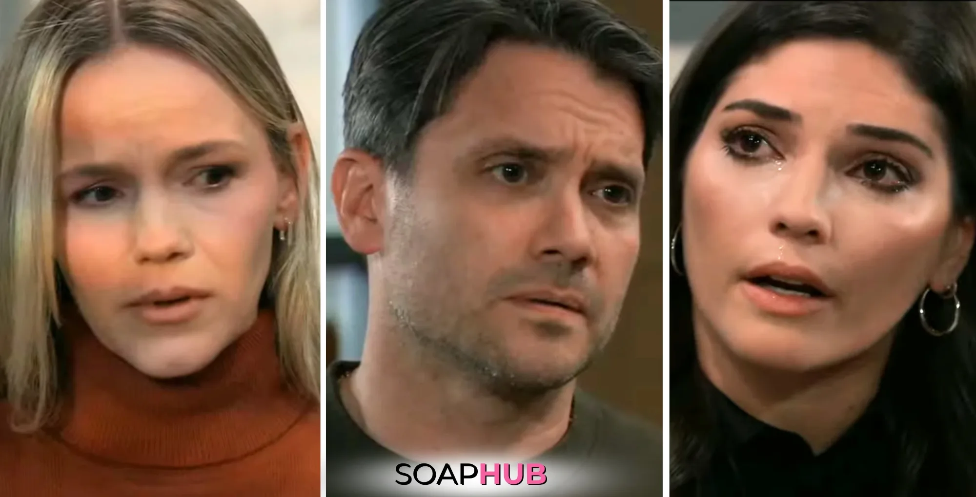 Lulu, Dante, and Brook Lynn on the March 10, 2025 episode of General Hospital with the Soap Hub logo across the bottom.