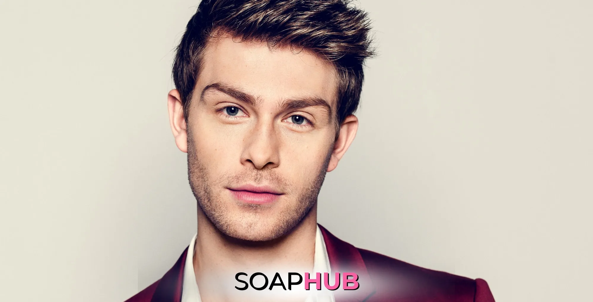 General Hospital's Evan Hofer with the Soap Hub logo.