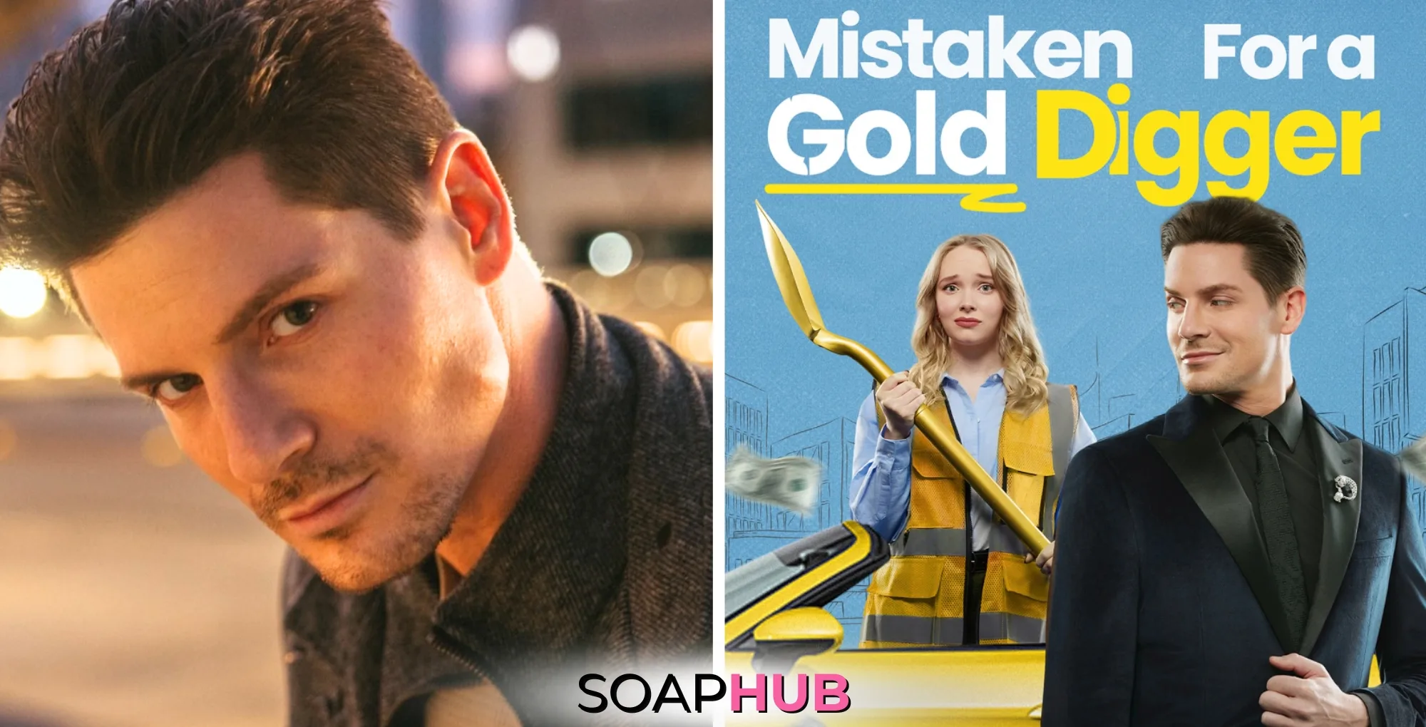 General Hospital Robert Palmer Watkins and Mistaken for a Gold Digger movie poster with the Soap Hub logo.