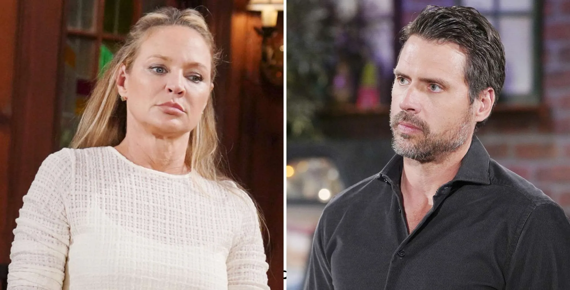Young and the Restless Recap March 17: Sharon and Nick with the SoapHub logo.
