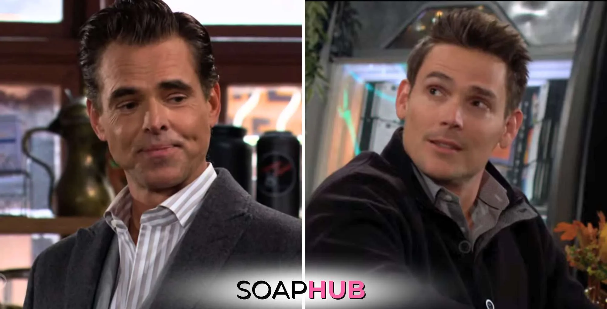 Young and the Restless Recap March 5 Billy And Adam with the Soap Hub logo.