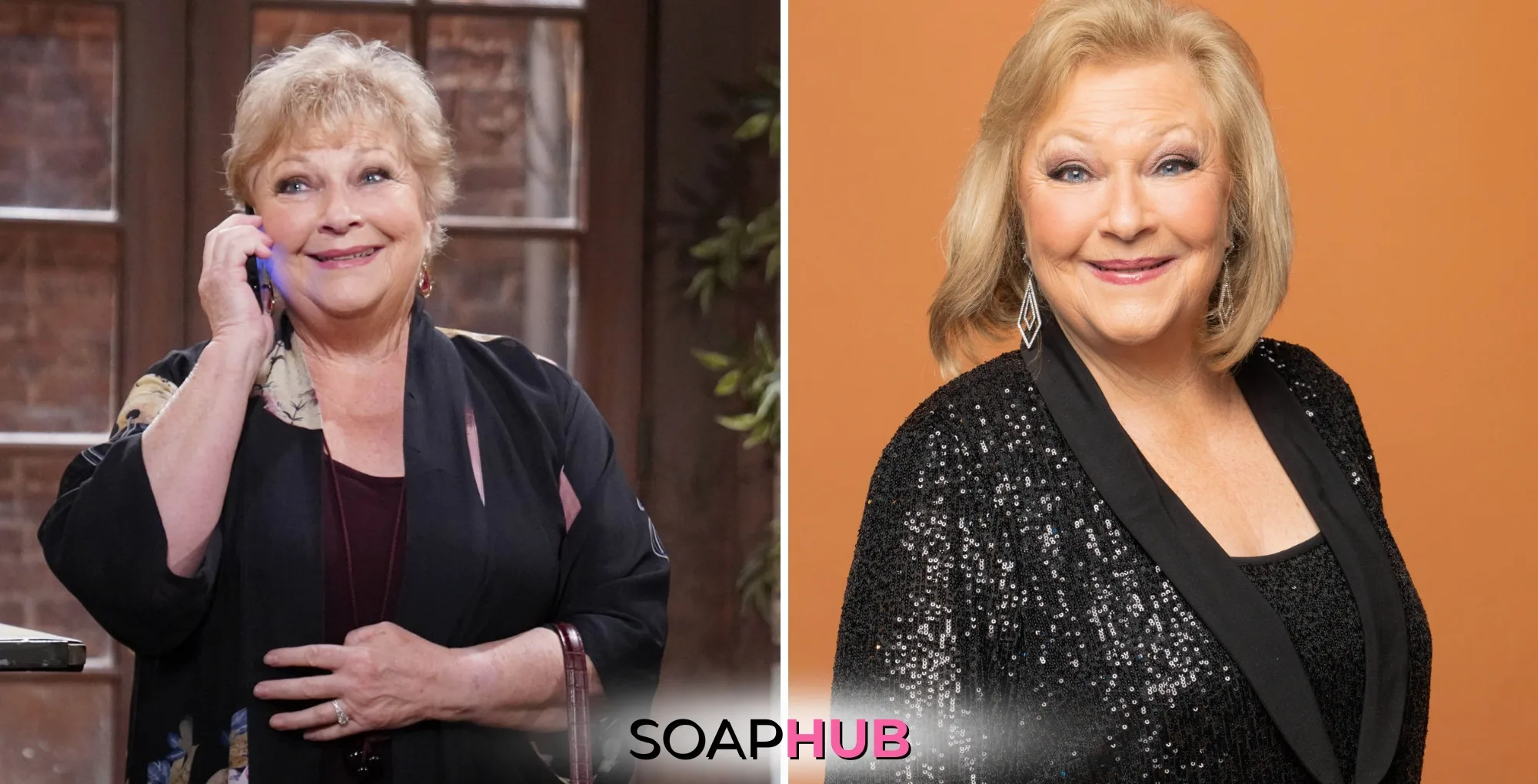 Young and the Restless Beth Maitland with the Soap Hub logo.