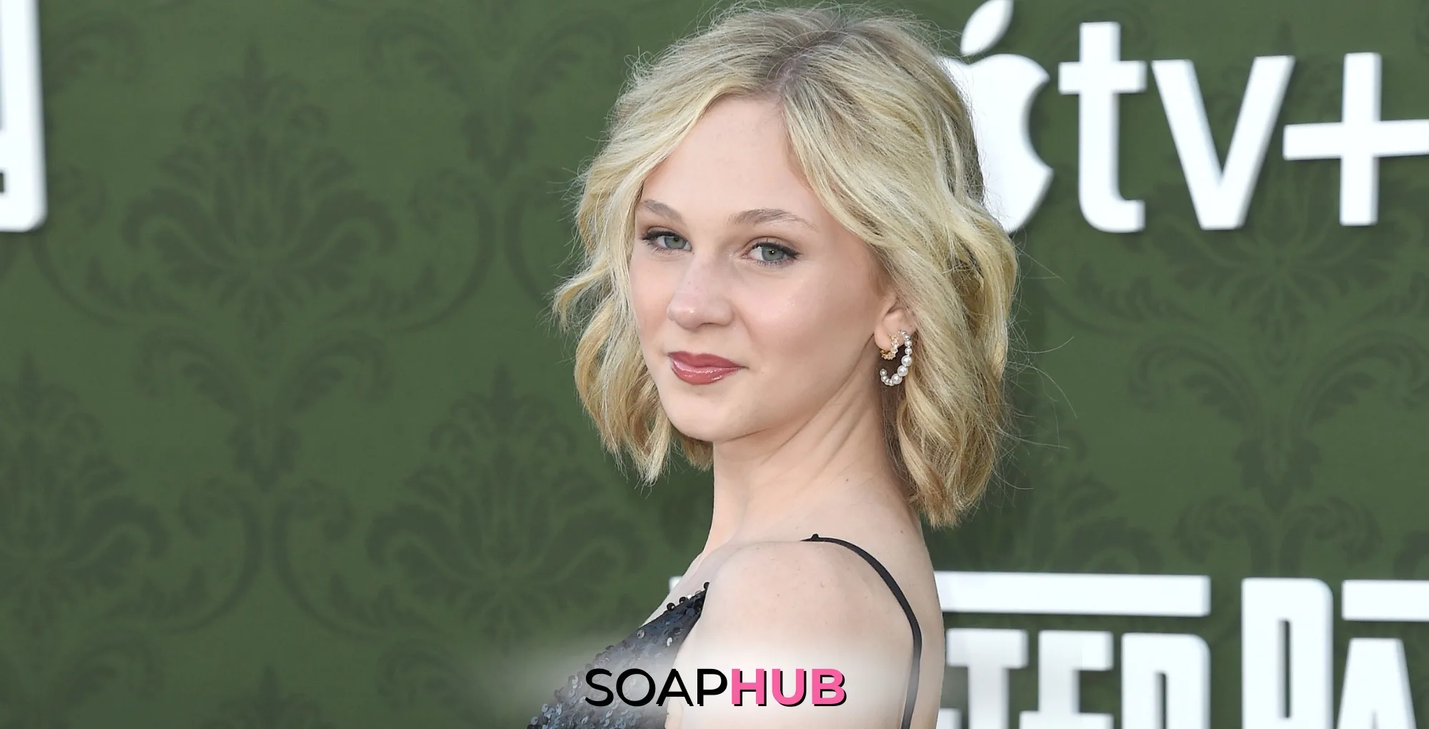 The Young and the Restless star Lily Brooks O'Briant; with the Soap Hub logo underneath.