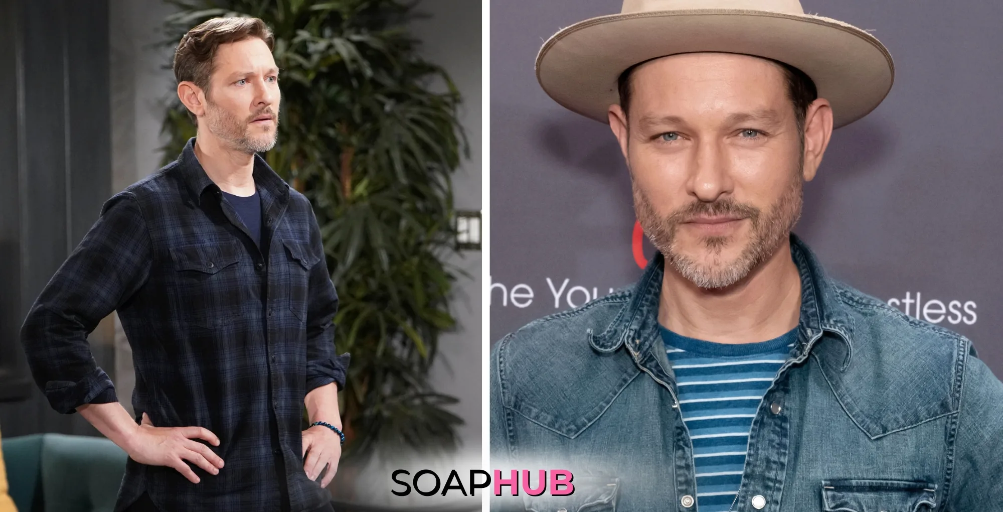 Young and the Restless Michael Graziadei teases bloody disaster with the Soap Hub logo.