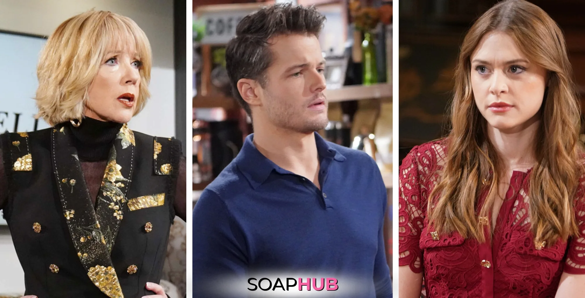 Young and Restless Spoilers March 6 Nikki, Kyle, and Claire with the Soap Hub logo.
