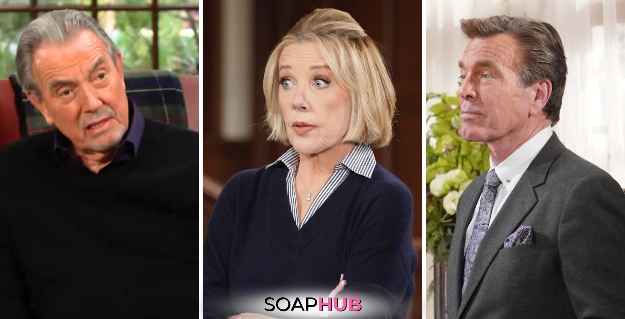 Young and Restless Spoilers March 5: Nikki, Jack, and Victor with the Soap Hub logo.