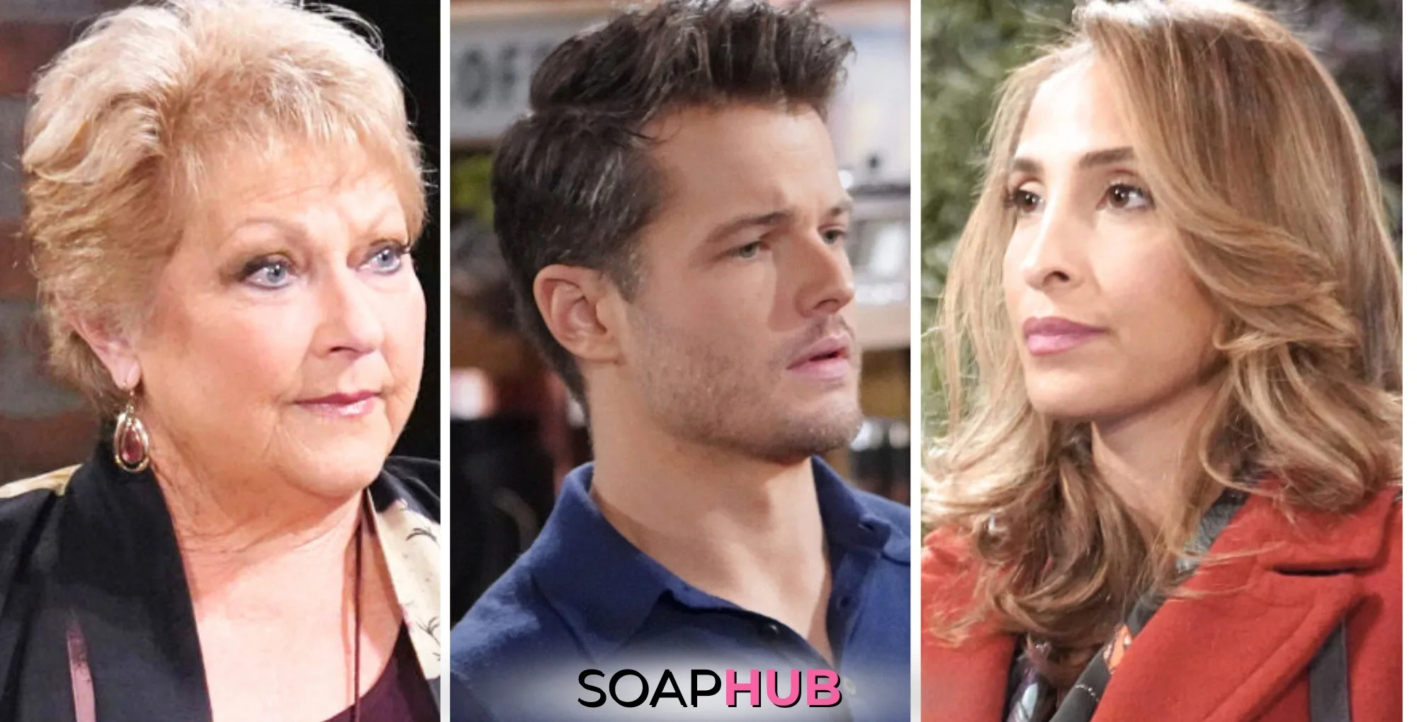 Young and the Restless Spoilers Weekly Update March 31-April 4 Traci, Kyle, and Lily with the Soap Hub logo.