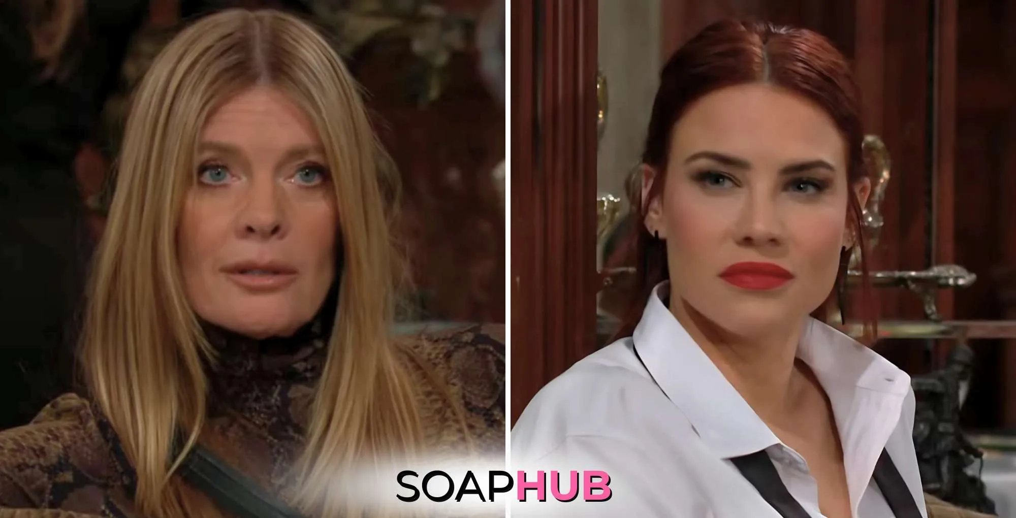 Young and the Restless April 22 Phyllis and Sally with the Soap Hub logo.