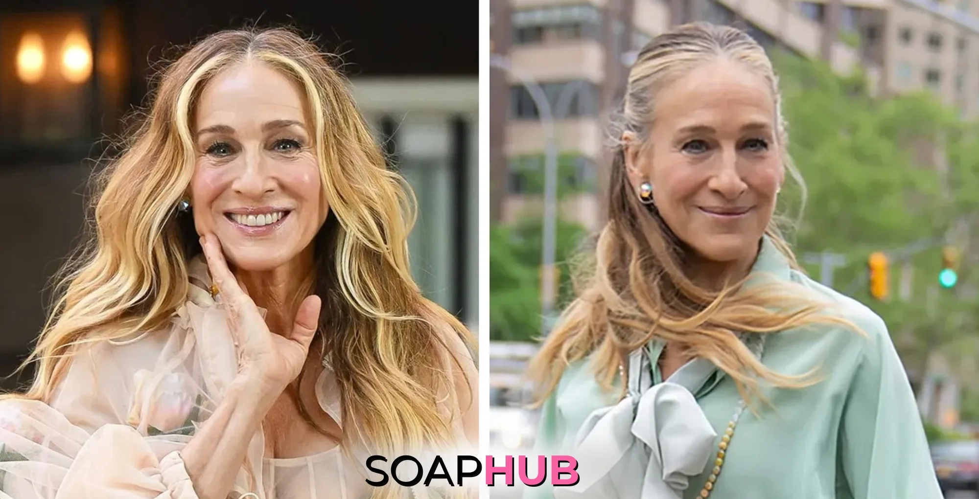 And Just Like That... Sarah Jessica Parker with the Soap Hub logo.