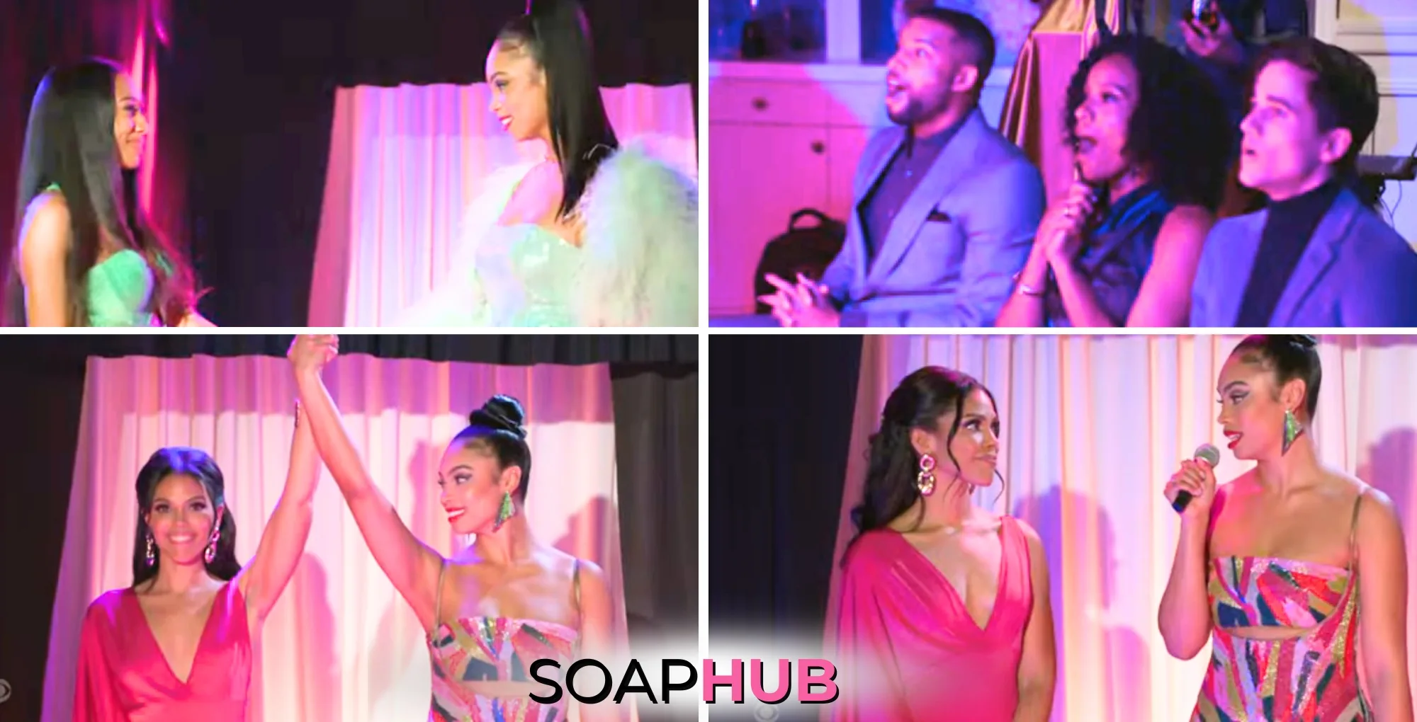 Collage of the Tuesday, April 9 episode of Beyond the Gates, with the Soap Hub logo