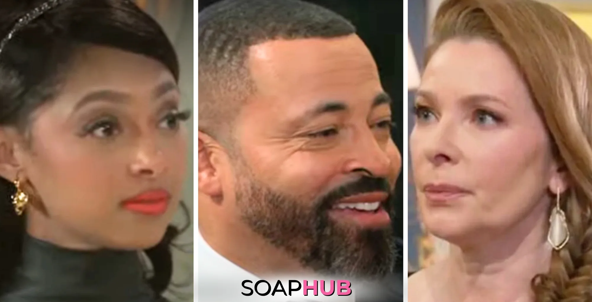 Beyond The Gates What To Watch Storylines Weekly Update April 14–18 Kat, Bill, and Pamela with the Soap Hub logo.