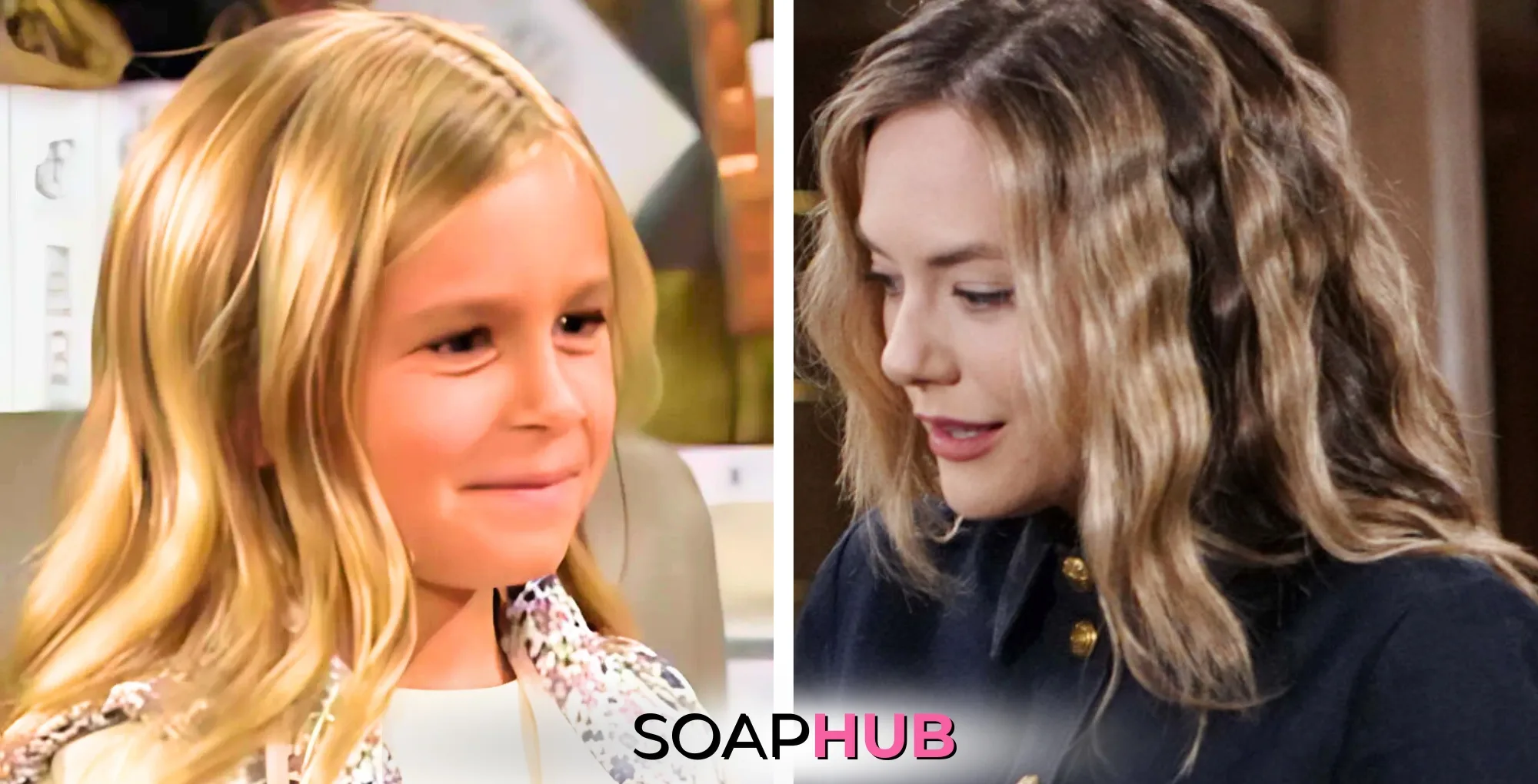 Bold and the Beautiful's Beth and Hope with the Soap Hub logo.