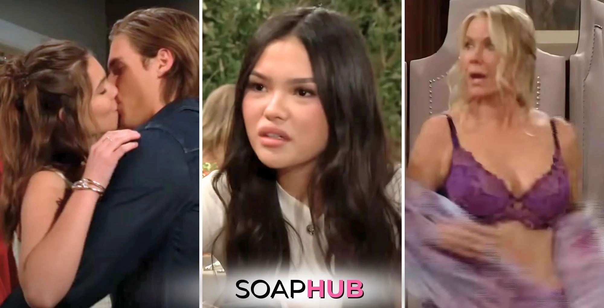 The Bold and the Beautiful April 11 Electra, Will, Luna, and Brooke with the Soap Hub logo.