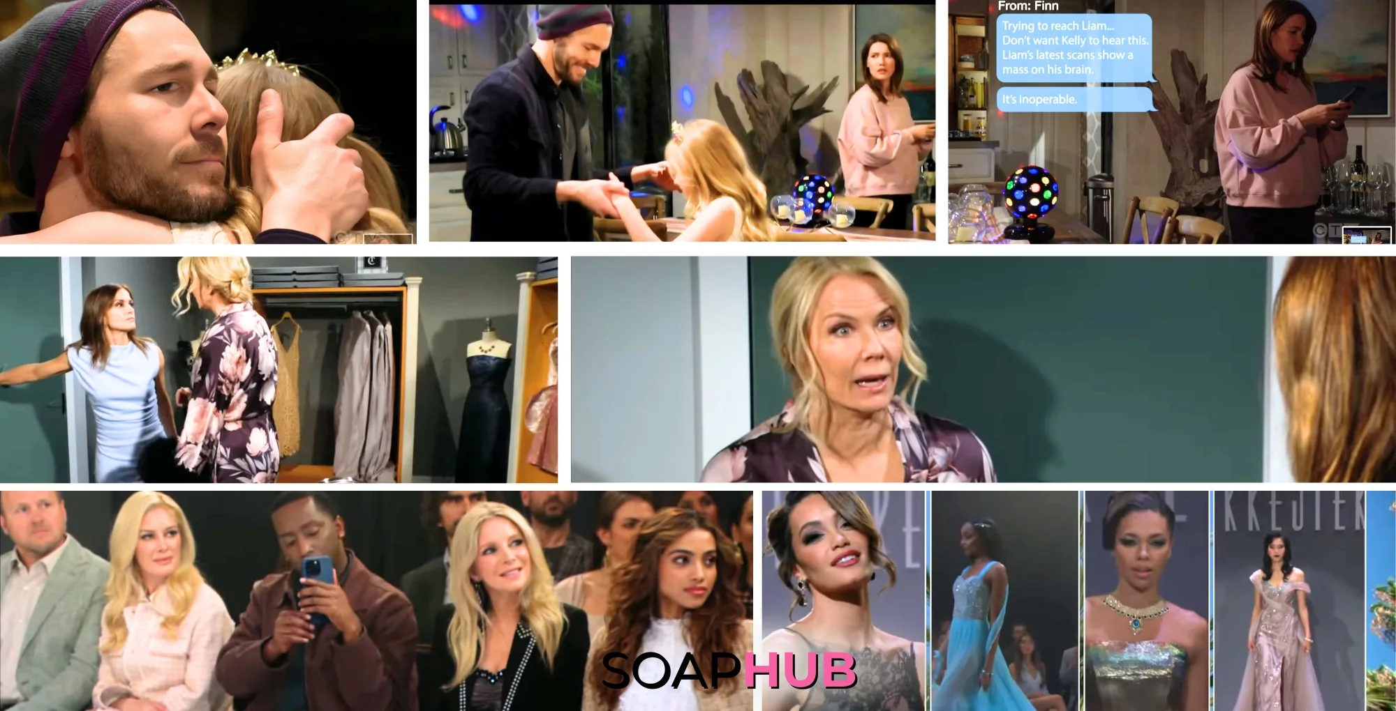 The Bold and the Beautiful characters Taylor and Brooke, guest stars Spencer Pratt, Heidi Montag, and Lauralee Bell; with the Soap Hub logo.