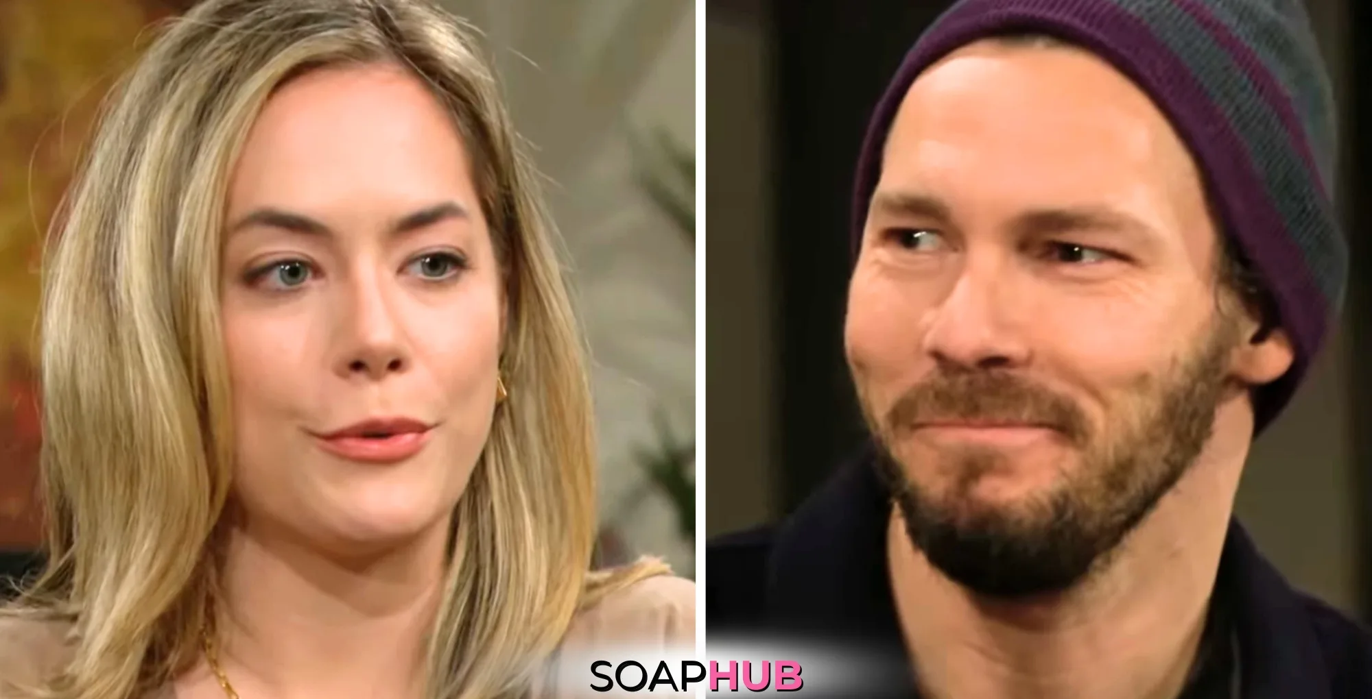 Bold and the Beautiful Moments To Watch May 2: Liam and Hope with the Soap Hub logo.