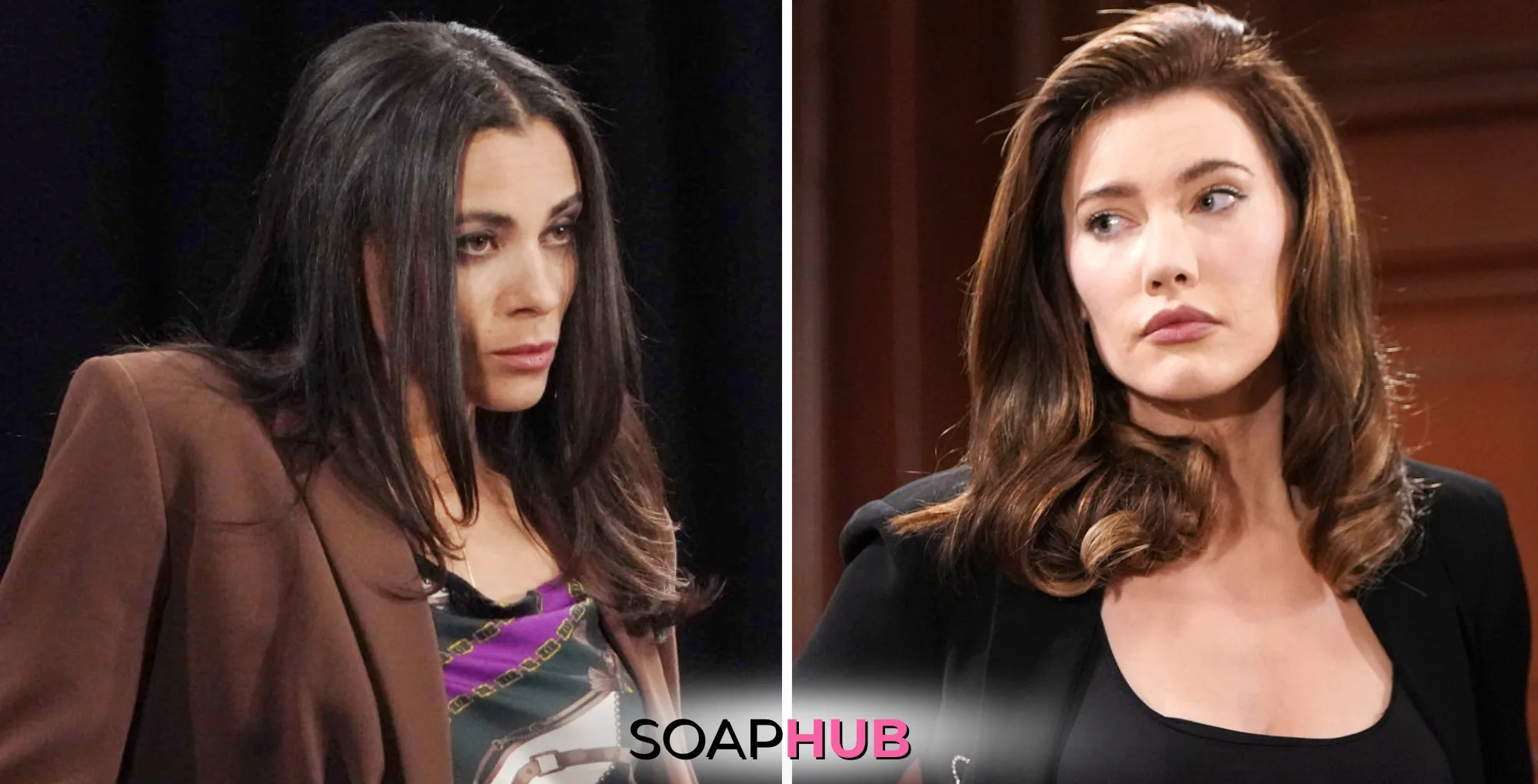 Bold and the Beautiful April 29 Daphne and Steffy with the Soap Hub logo.