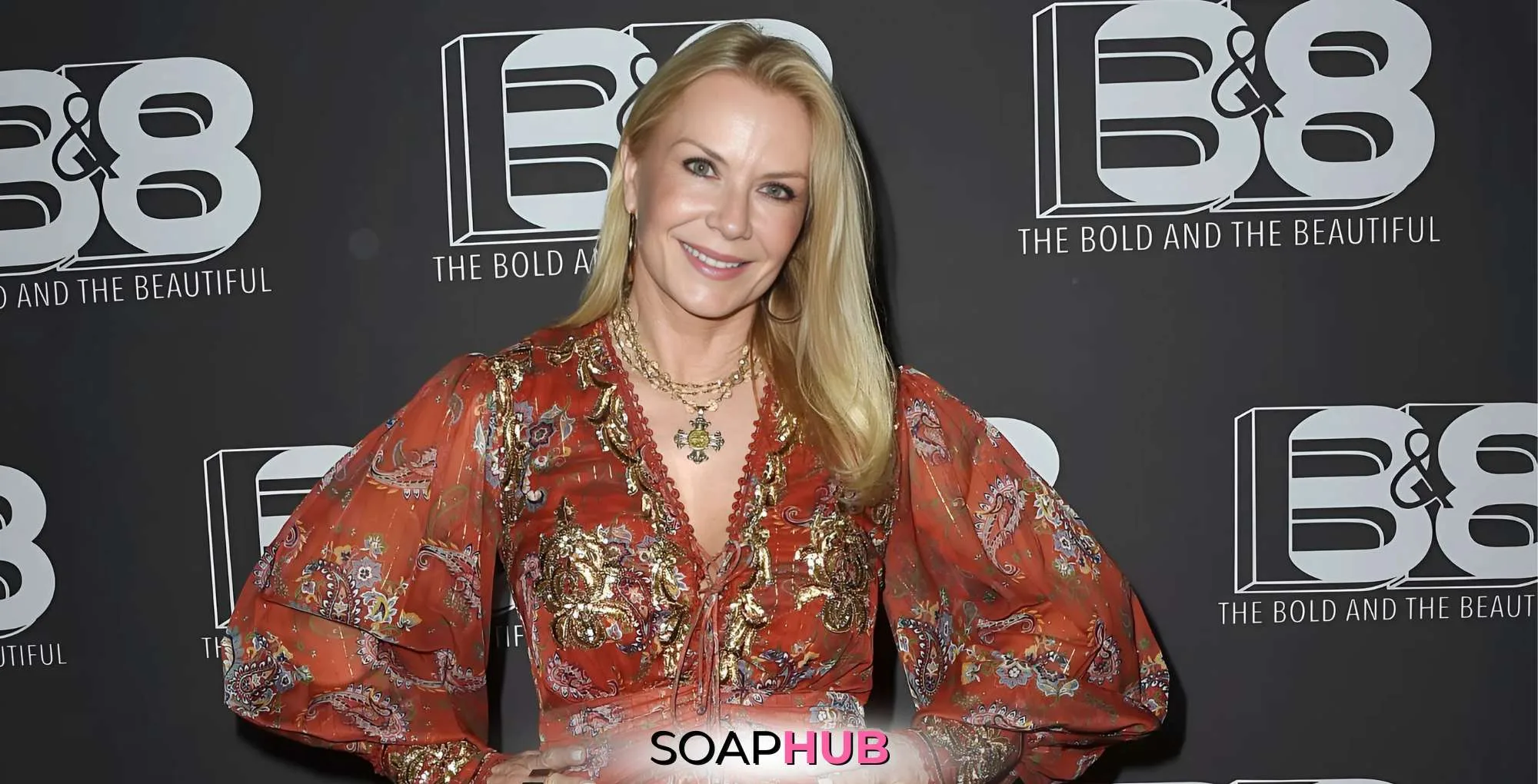 Bold and the Beautiful's Katherine Kelly Lang with the SoapHub logo.