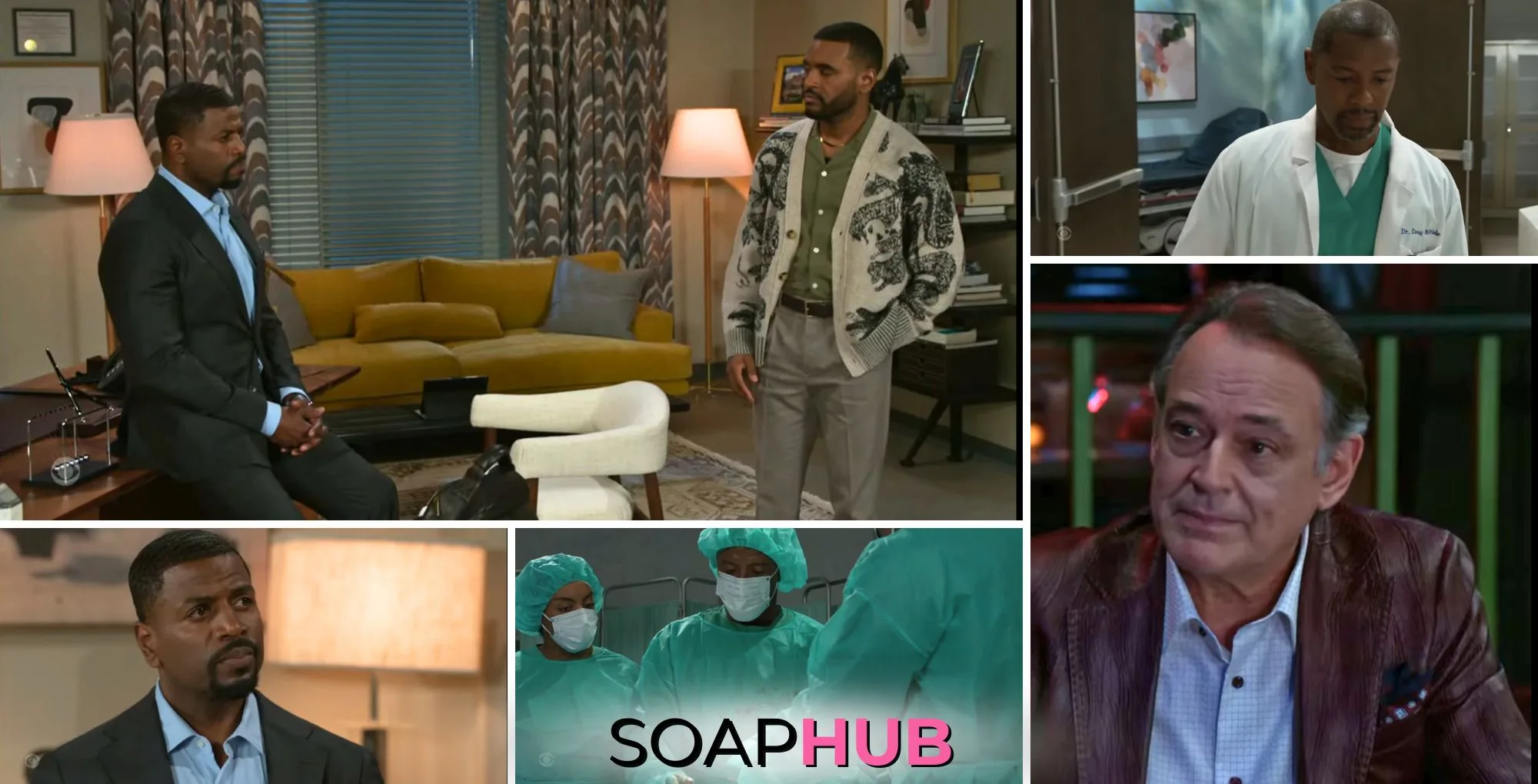 Collage of the Friday, April 11 episode of Beyond the Gates, with the Soap Hub logo