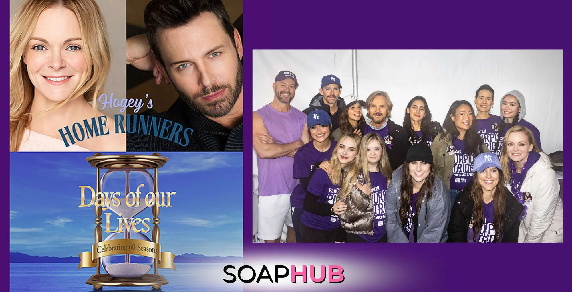 Days of our Lives logo, Martha Madison, Eric Martsolf, and Hogey's Home Runners with the Soap Hub logo.