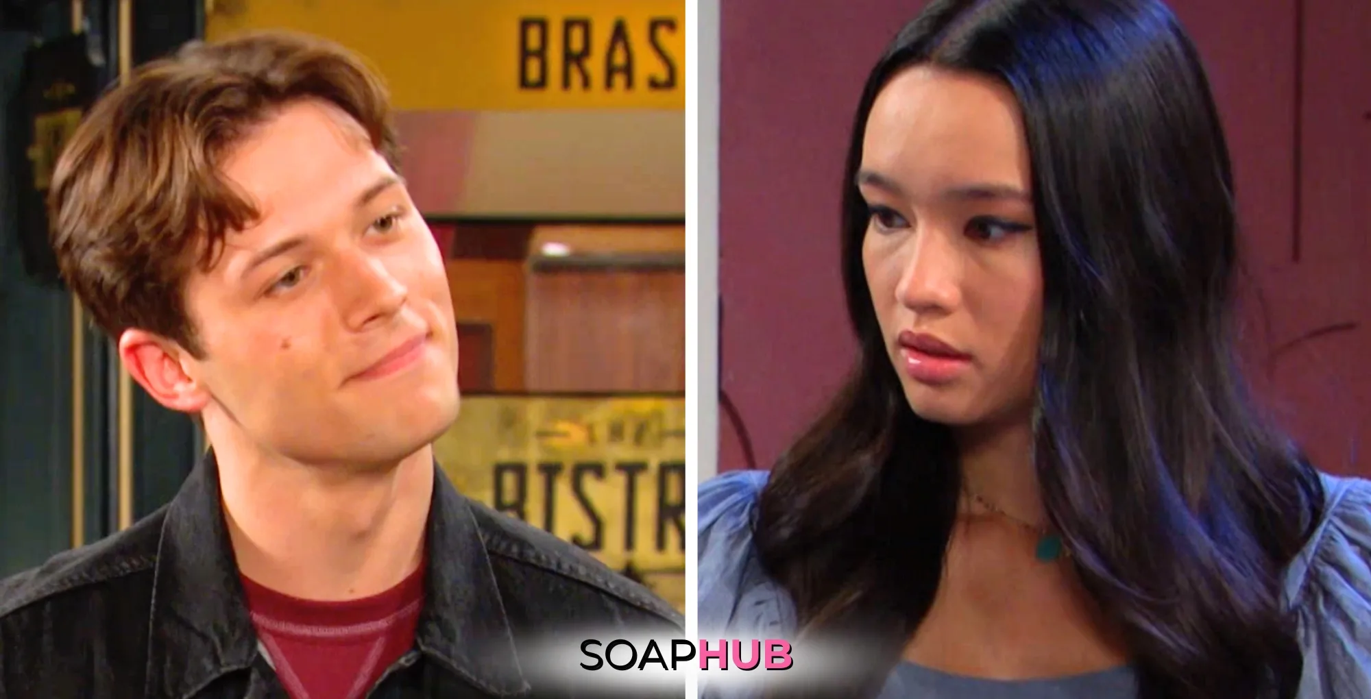 Days of our Lives Spoilers May 2: Tate and Sophia with the Soap Hub logo.