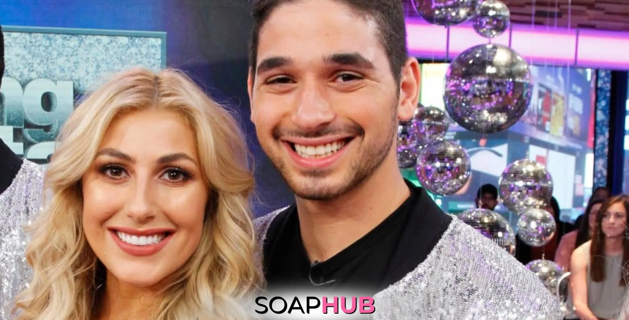 Dancing with the Stars Emma Slater and Alan Bersten with the Soap Hub logo.