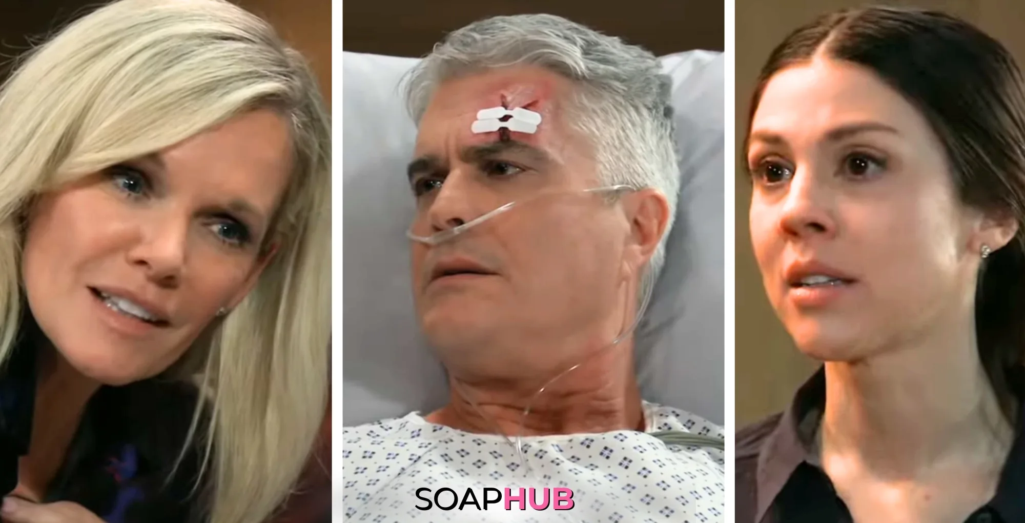 Ava, Ric, and Kristina on the April 7, 2025 episode of General Hospital with the Soap Hub logo across the bottom.