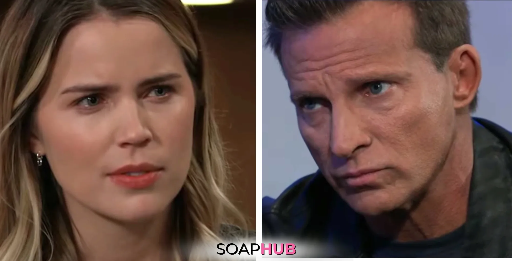 Sasha and Jason share a warm moment in spoilers for the Thursday, April 3 episode of General Hospital, with the Soap Hub logo.