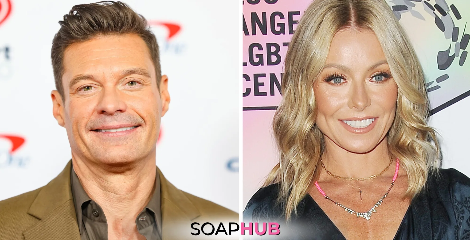 Ryan Seacrest and Kelly Ripa with the Soap Hub logo.