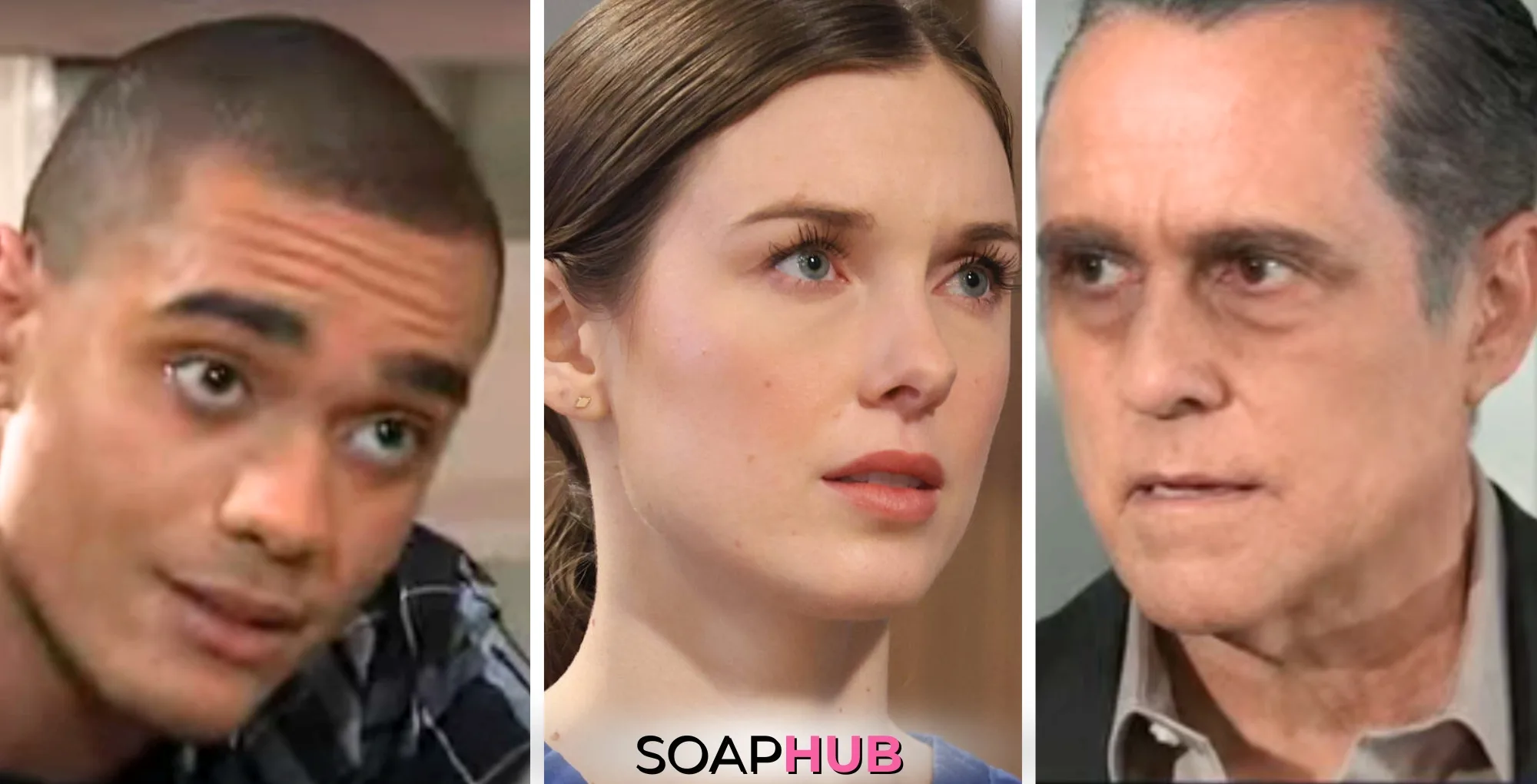 Kai, Willow, and Sonny on General Hospital with the Soap Hub logo across the bottom.