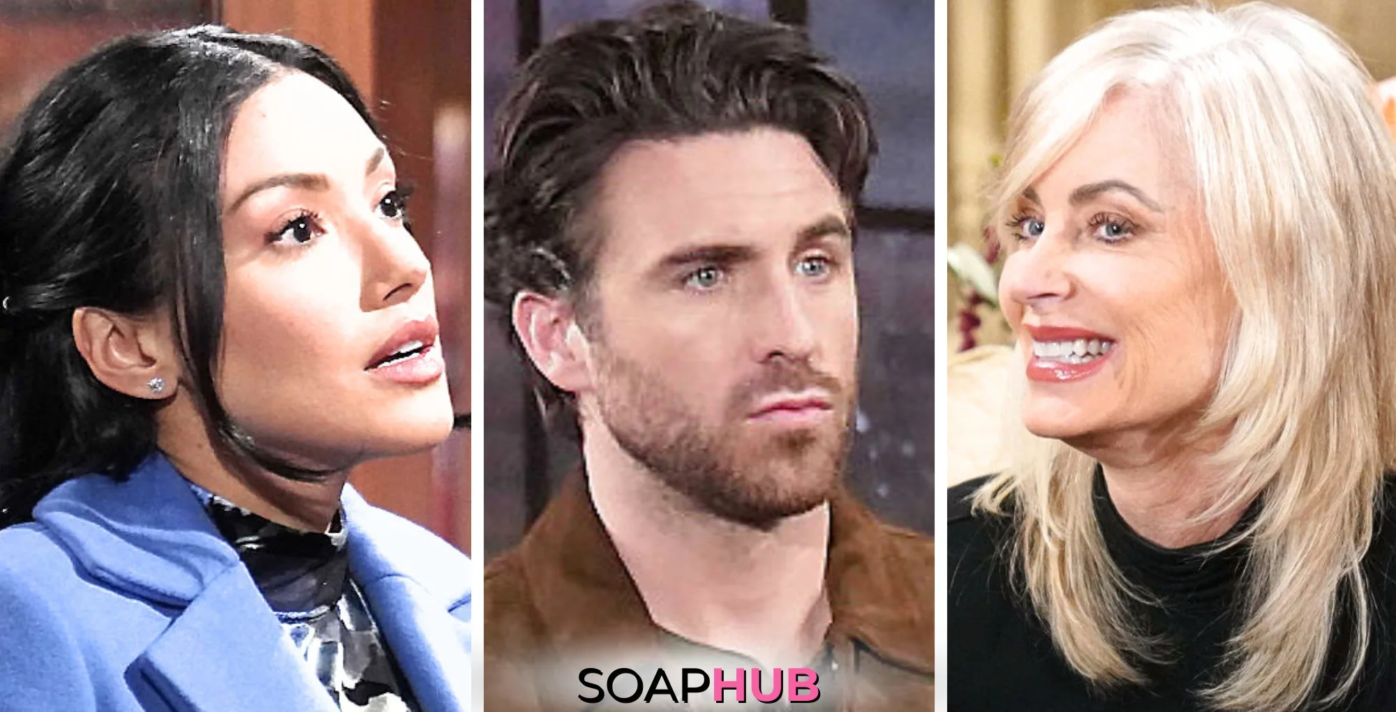 Audra, Chance, and Ashley are featured players in The Young and the Restless Spoilers for the week of April 7-11, 2025, With Soap Hub logo