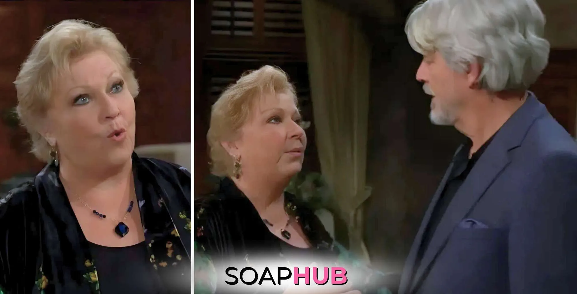 Young and the Restless Recap April 9 Traci and Alan with the Soap Hub logo.
