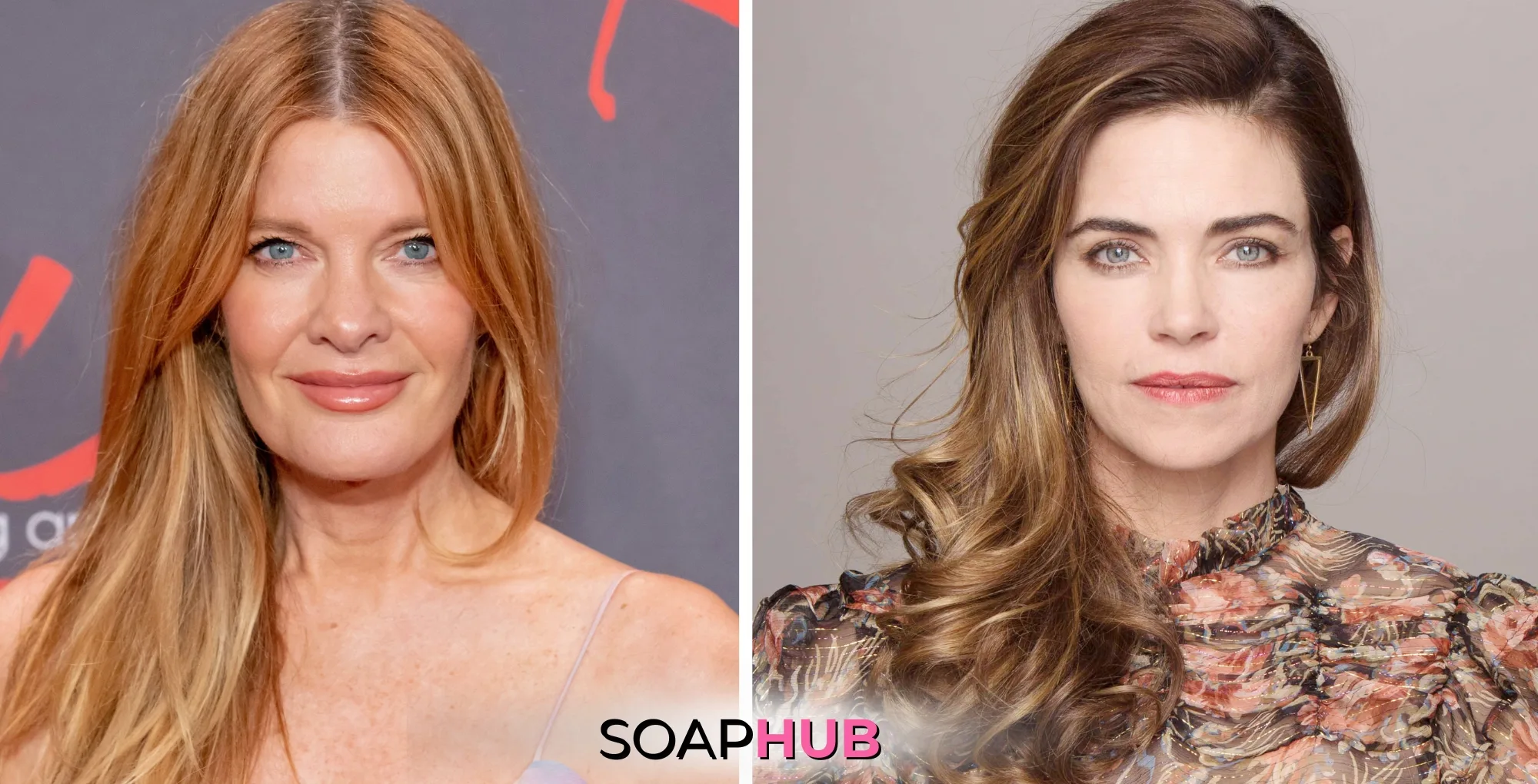Young and the Restless Michelle Stafford and Amelia Heinle with the Soap Hub logo.