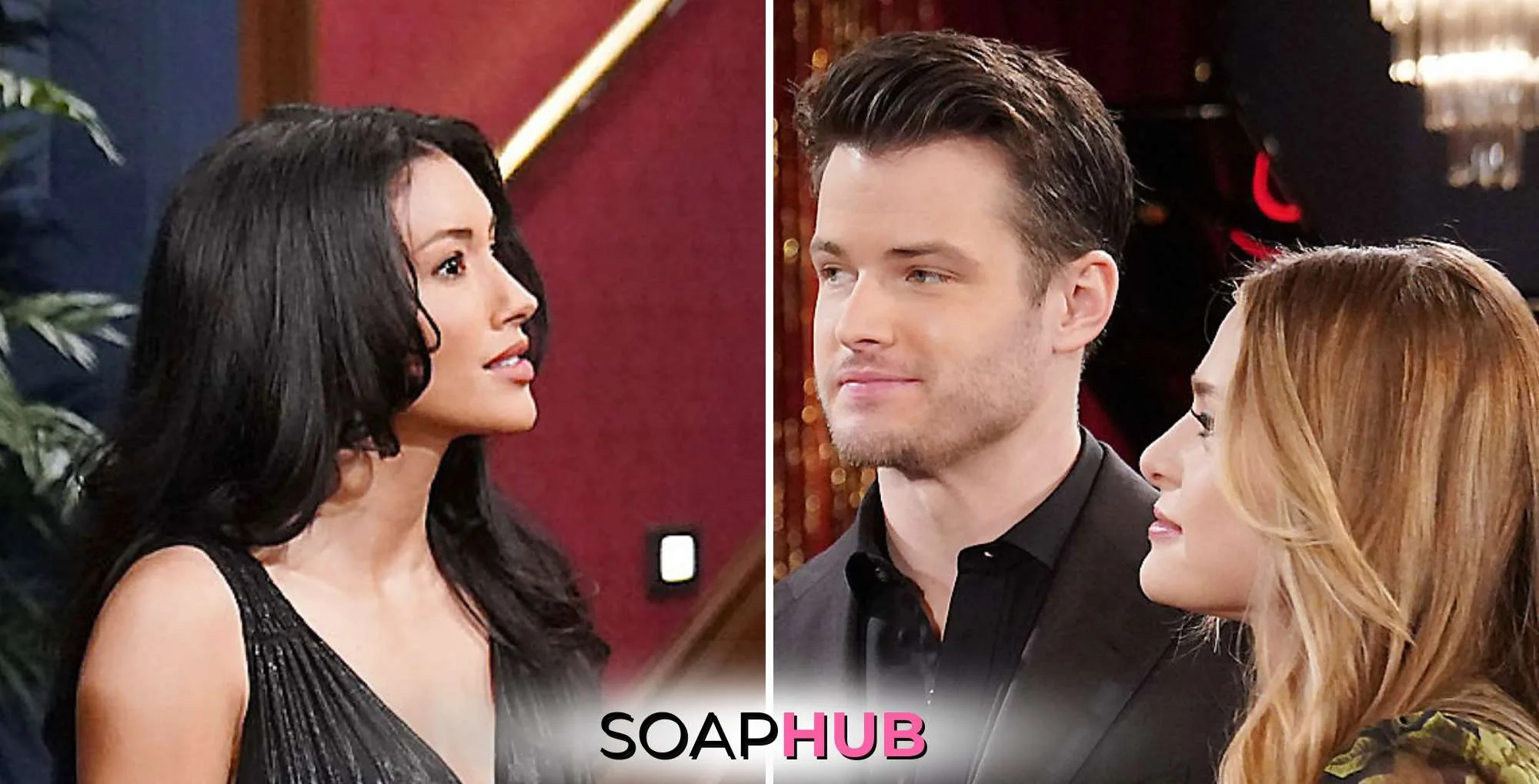 Young and the Restless Recap April 16 Audra, Kyle, and Claire with the Soap Hub logo.