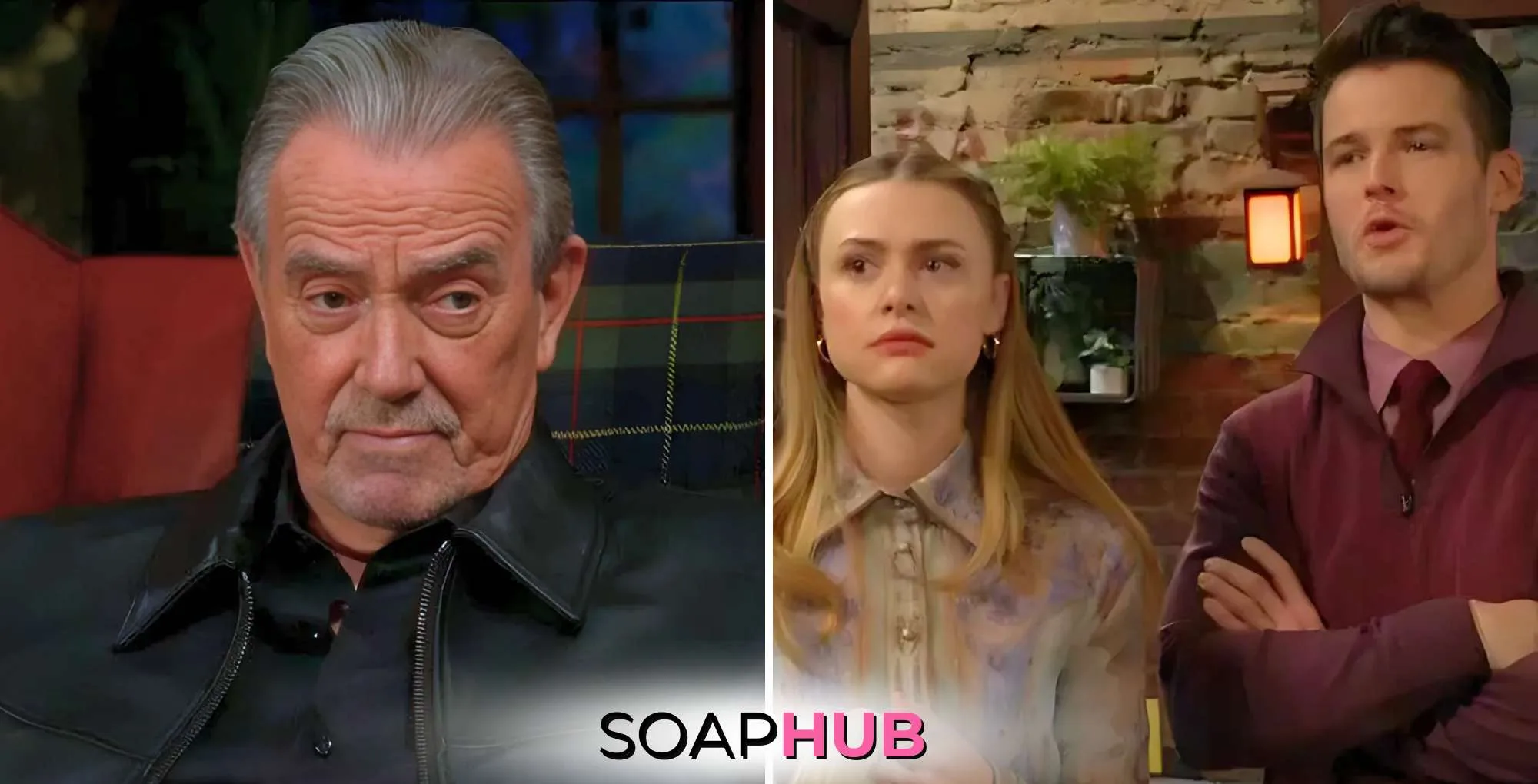 Young and the Restless Recap April 4 Victor, Kyle and Claire with the Soap Hub logo.