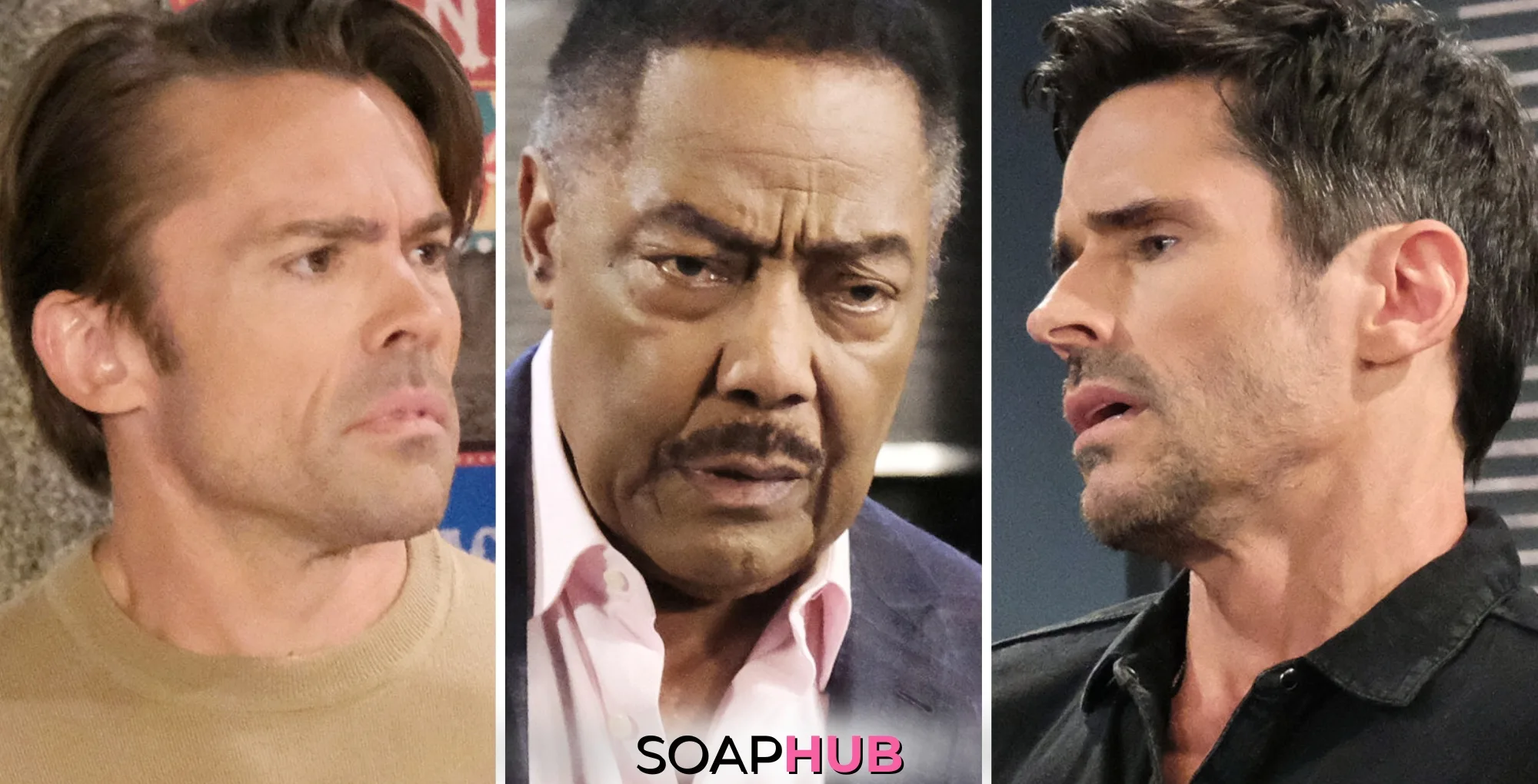 Philip, Abe, and Shawn are featured in the Weekly Spoilers for Days of Our Lives, the week of May 5-9, with the Soap Hub logo.