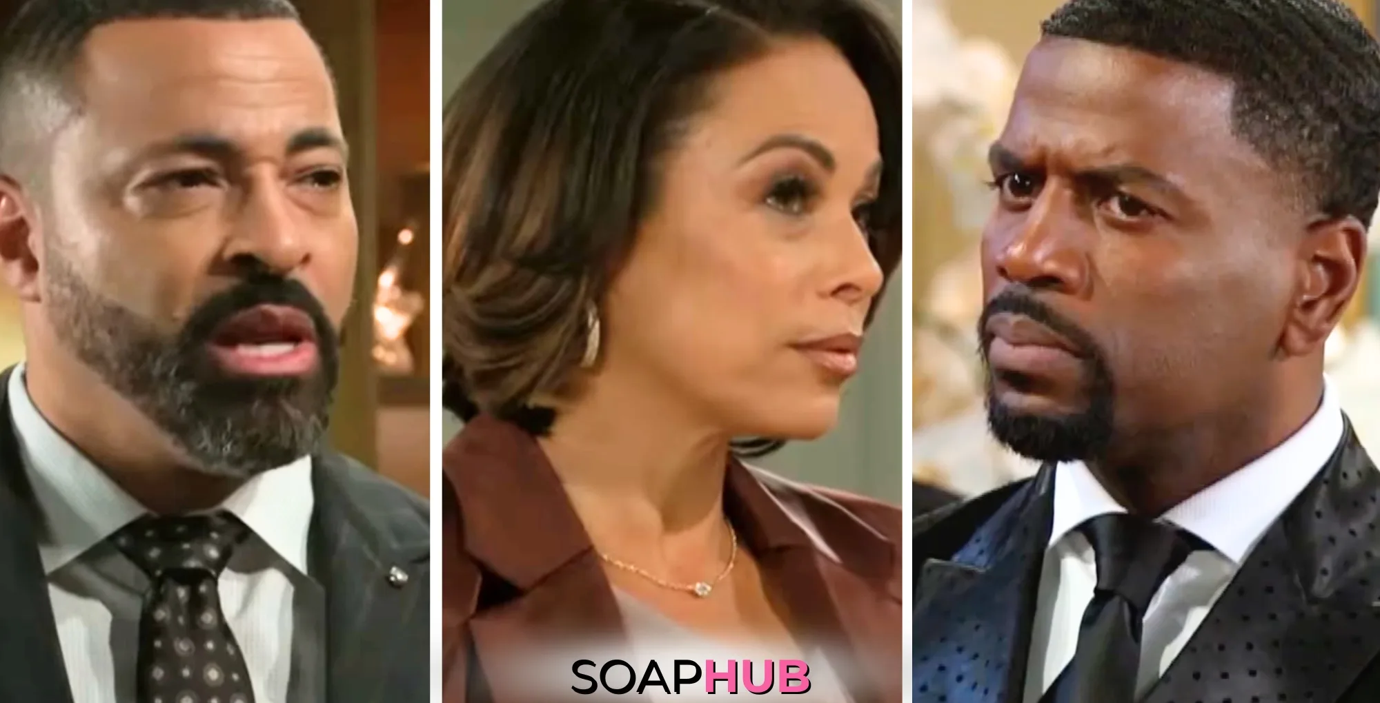 Weekly Beyond The Gates What To Watch Storylines May 5-9: Bill, Nicole, Ted, with the Soap Hub logo.
