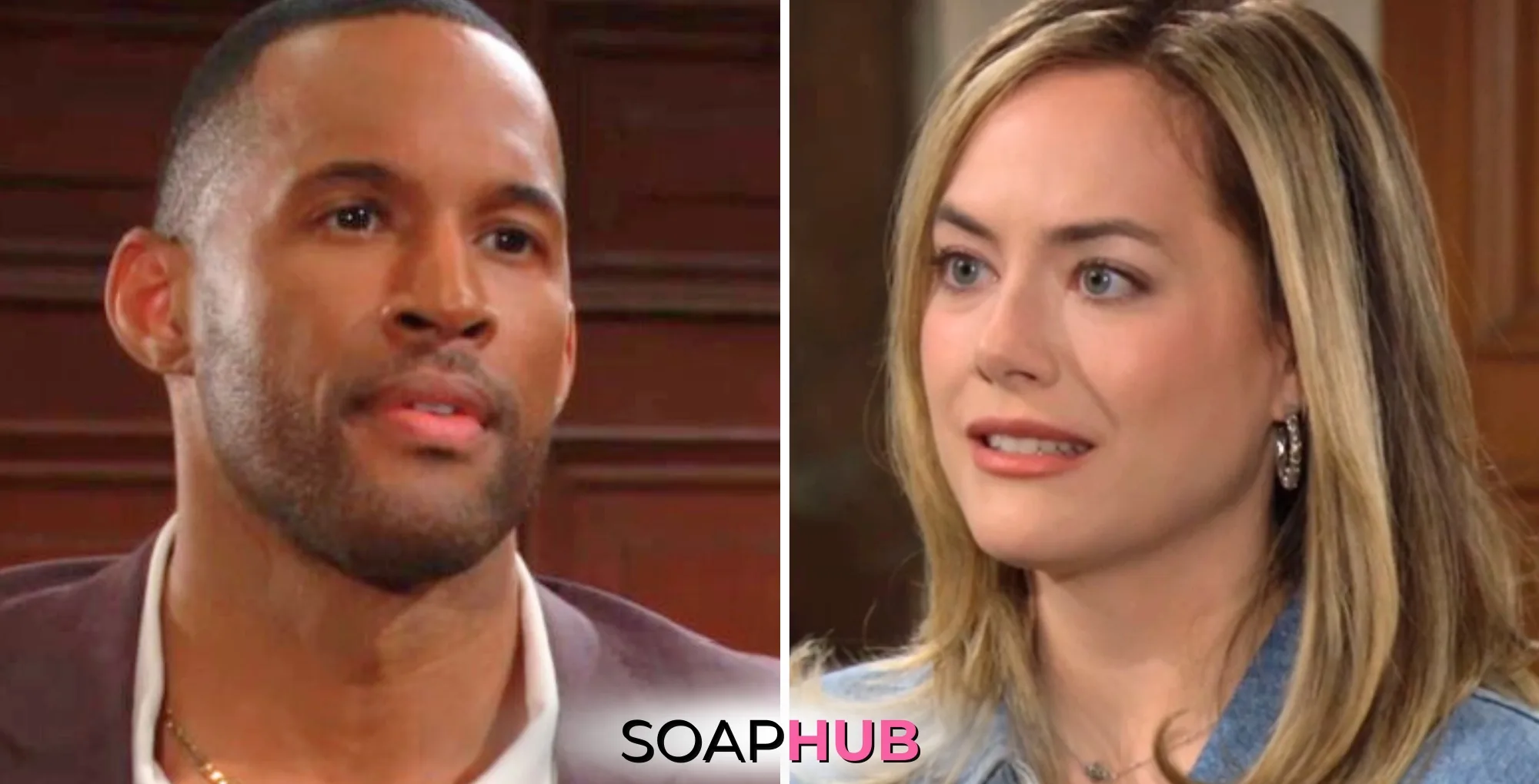 Bold and the Beautiful May 6 Carter and Hope with the Soap Hub logo.