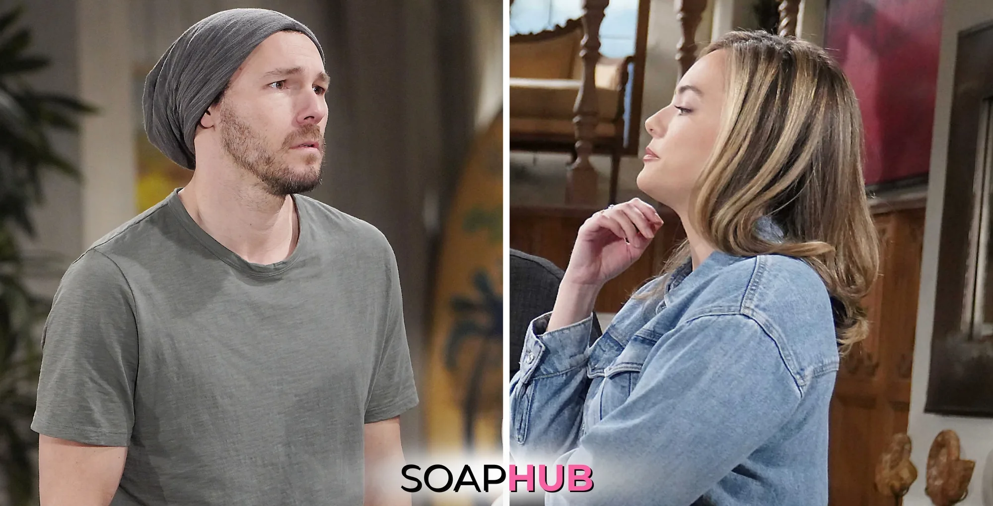 Bold and the Beautiful Liam and Hope with the Soap Hub logo.