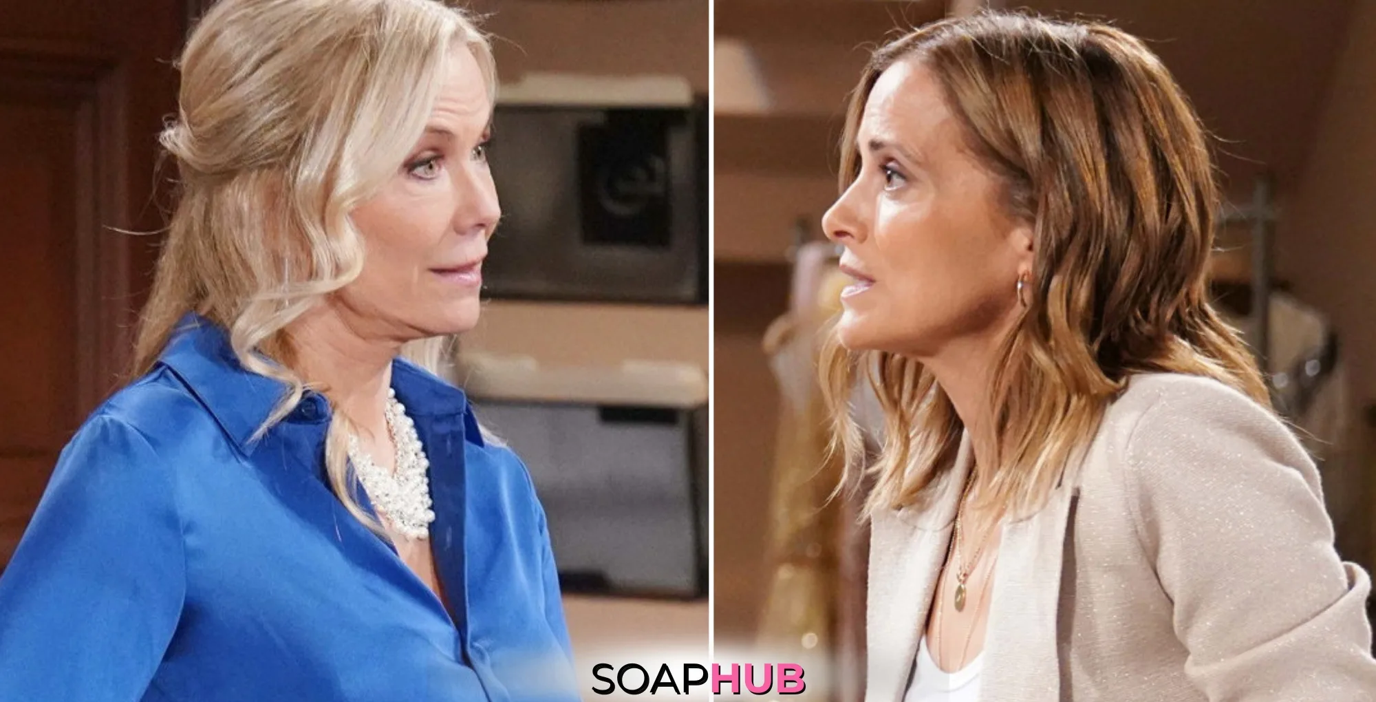 Bold and the Beautiful Must Watch Moments May 22 Brooke and Taylor with the Soap Hub logo.