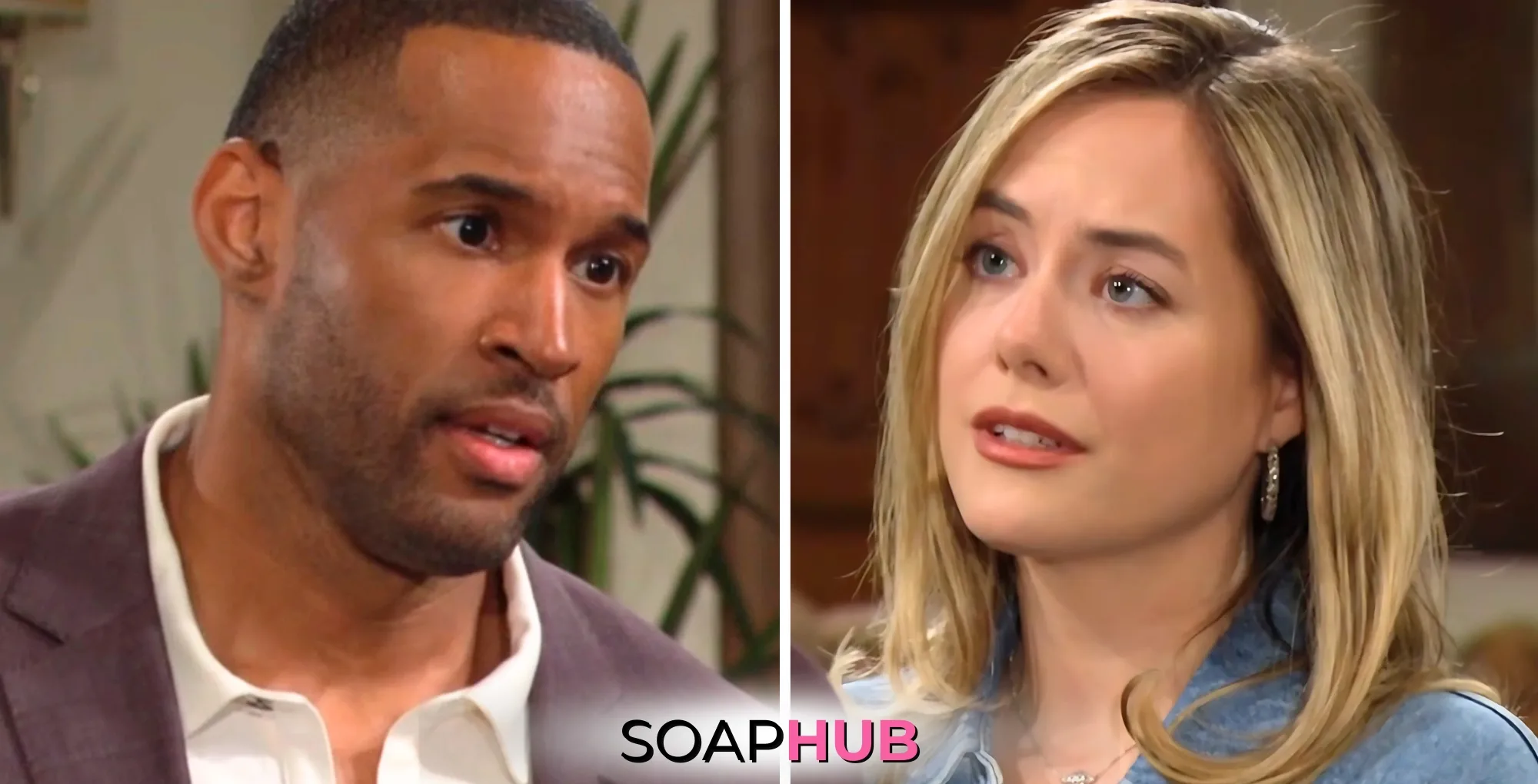 Bold and the Beautiful's Carter and Hope with the Soap Hub logo.