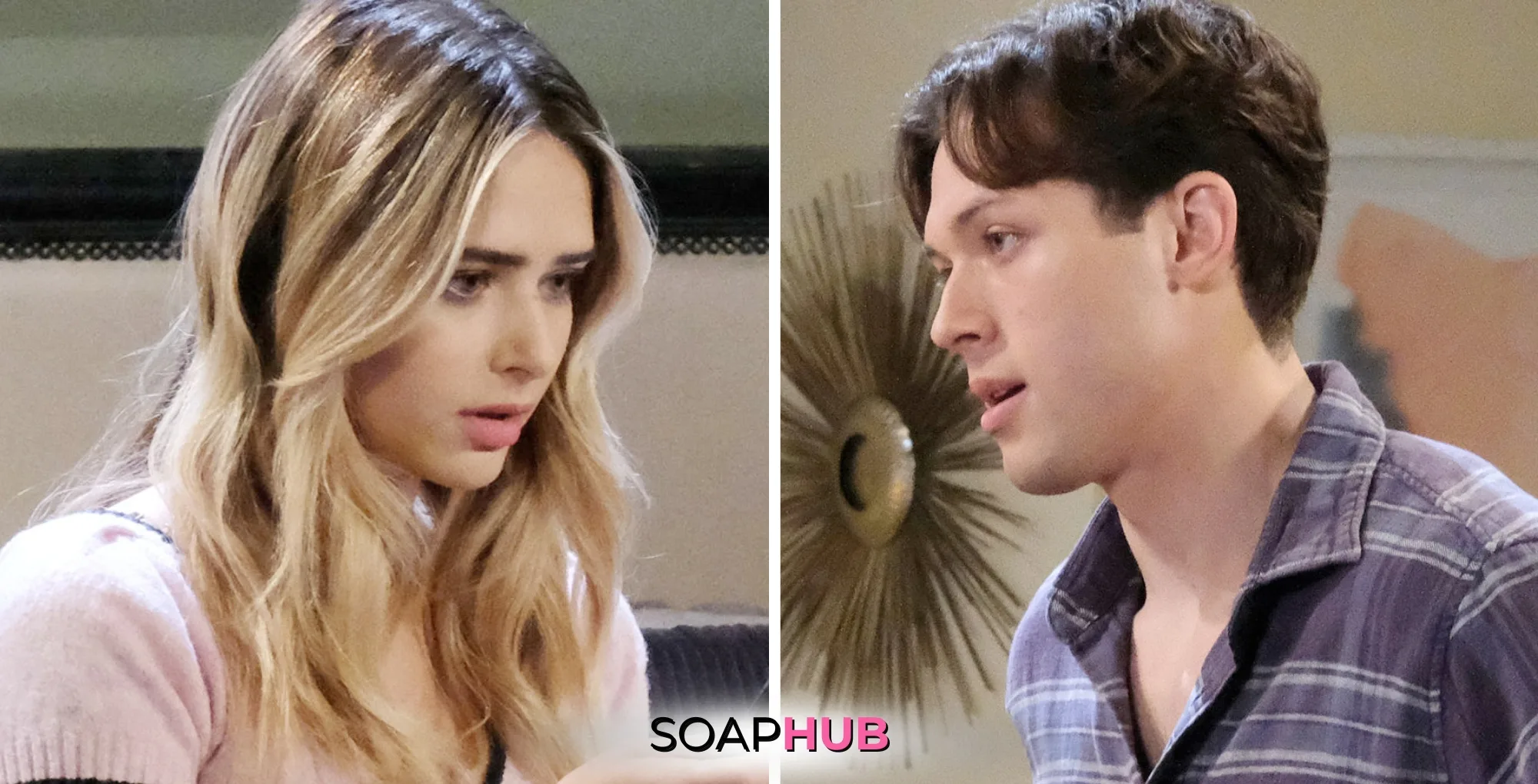 Days of our Lives Spoilers May 6 Holly and Tate with the Soap Hub logo.